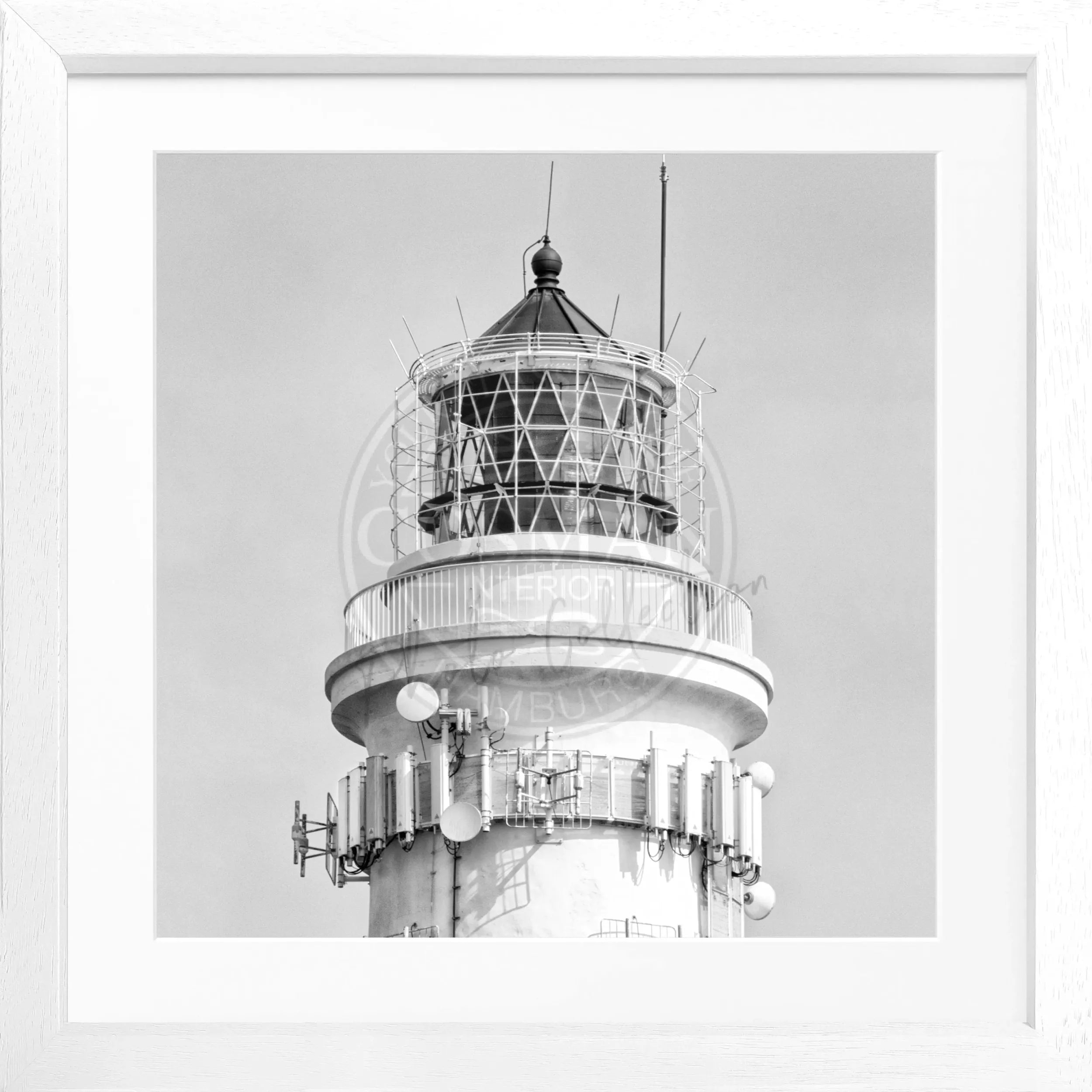 Schwarz-Weiß-Poster mit Rahmen von Cosman-Photocollection, Motiv des Leuchtturms Kampen auf Sylt, quadratisch 55x55 cm