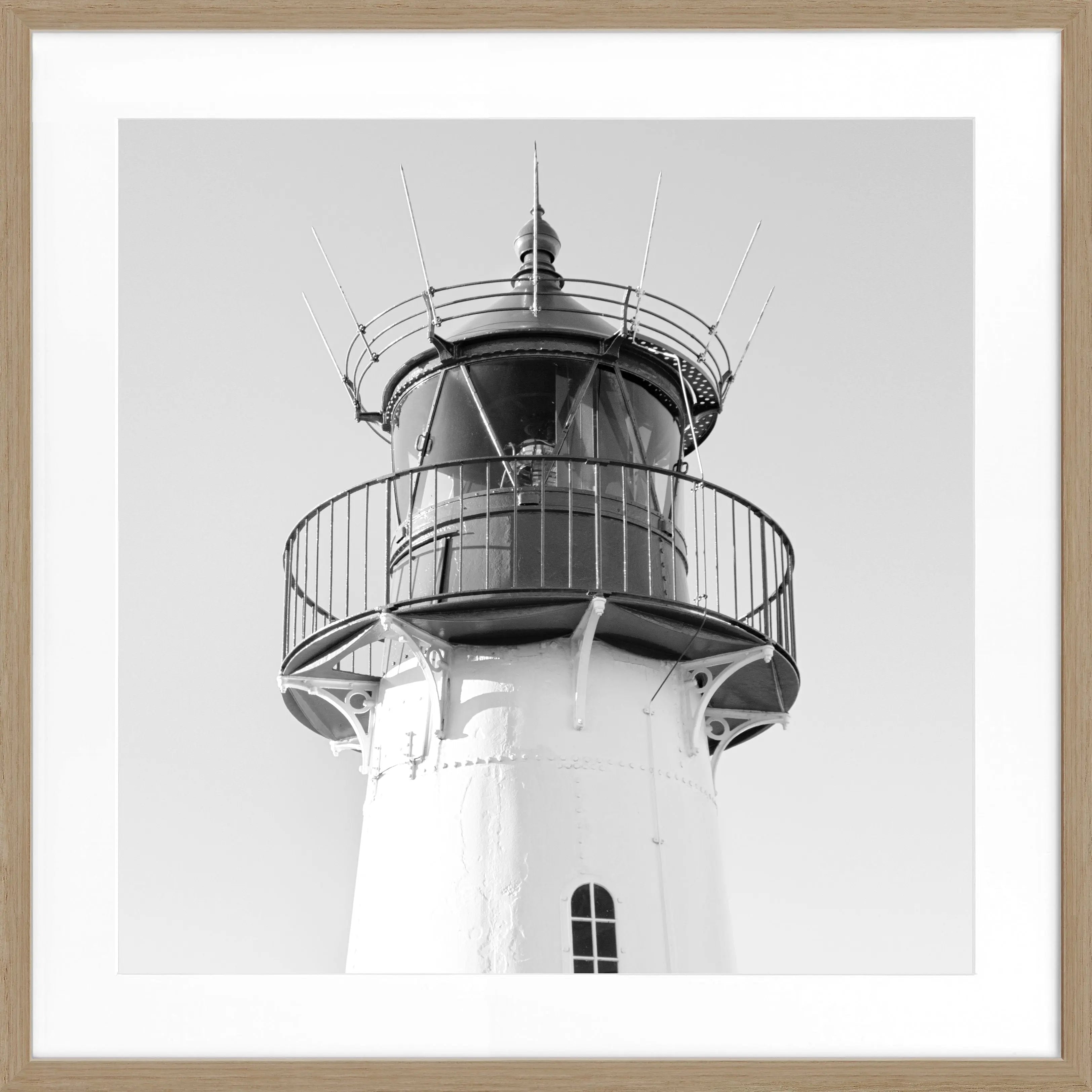 Schwarz-weiß Poster mit Rahmen von Cosman-Photocollection, Lister Leuchtturm auf Sylt, quadratisch 55x55cm, dekoratives Wandbild