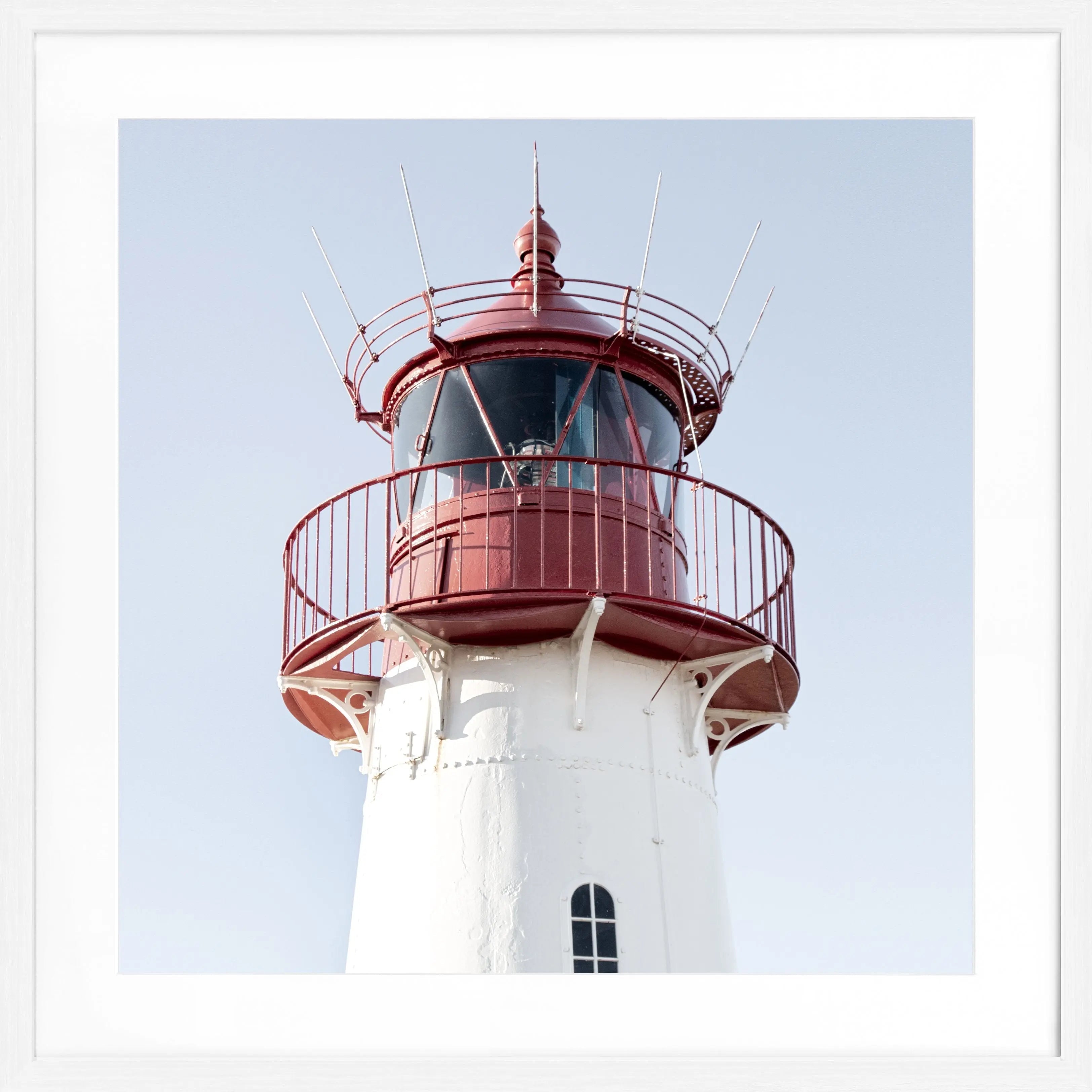 Schwarz-weiß Poster mit Rahmen von Cosman-Photocollection, Lister Leuchtturm auf Sylt, quadratisches Format 55x55 cm