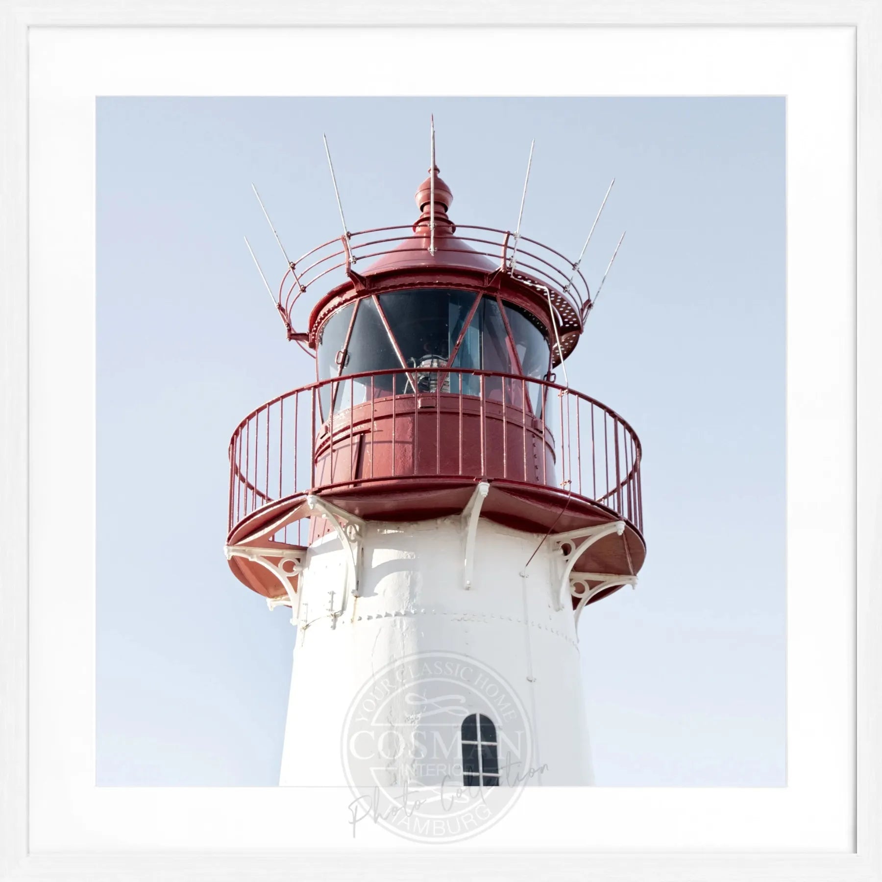 Schwarz-weiß Poster vom Lister Leuchtturm auf Sylt mit Rahmen, von Cosman-Photocollection, quadratisch, 55x55 cm