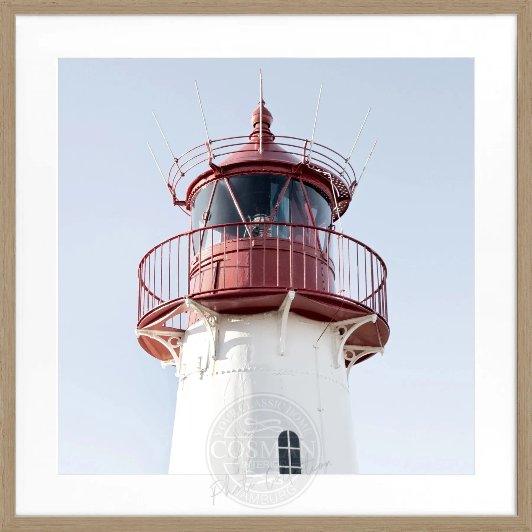 Schwarz-weiß Poster mit Rahmen von Cosman-Photocollection, Lister Leuchtturm auf Sylt, quadratisch 55x55cm.