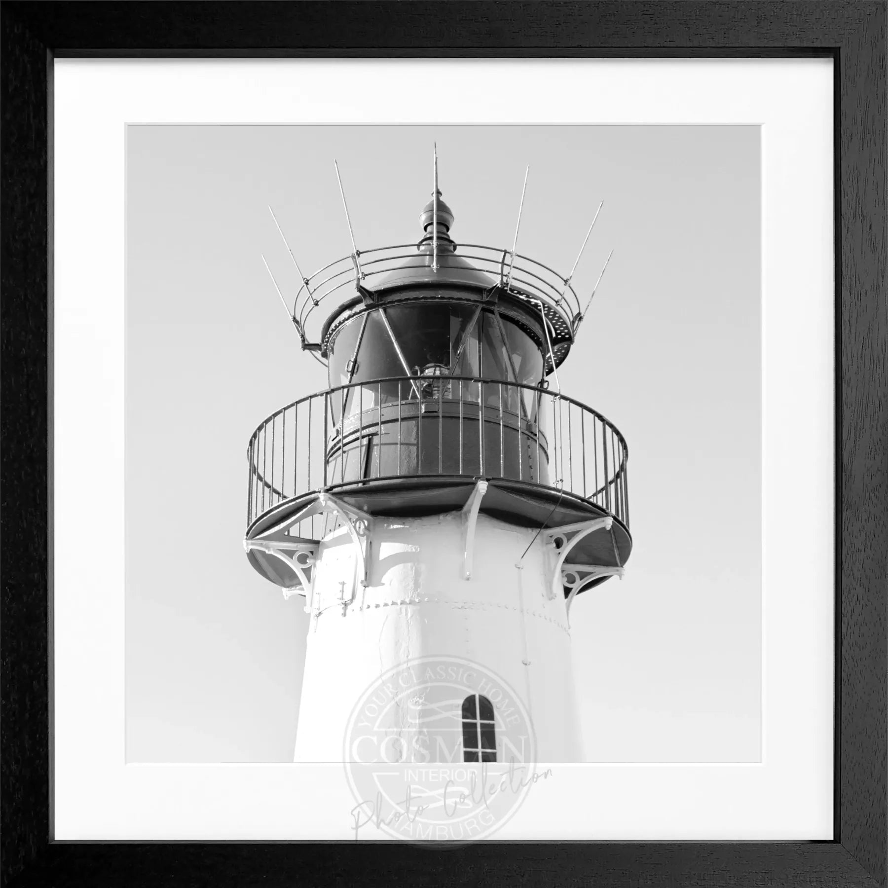 Schwarz-weiß Poster mit Rahmen von Cosman-Photocollection, Lister Leuchtturm auf Sylt, quadratisch, 55x55 cm