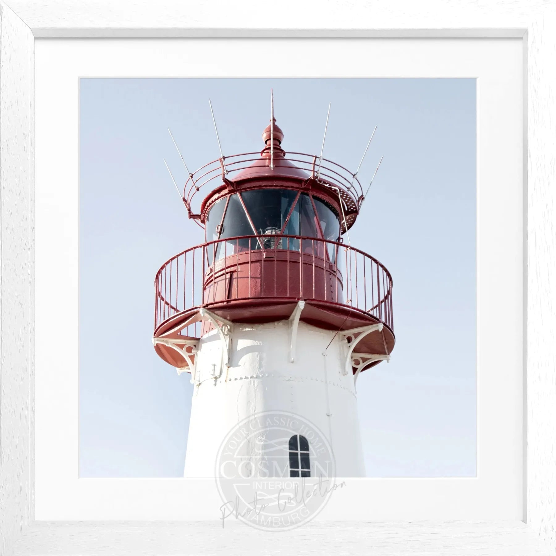 Schwarz-weiß Poster mit Rahmen von Cosman-Photocollection, Lister Leuchtturm auf Sylt, quadratisch, 55x55cm, Wanddekoration