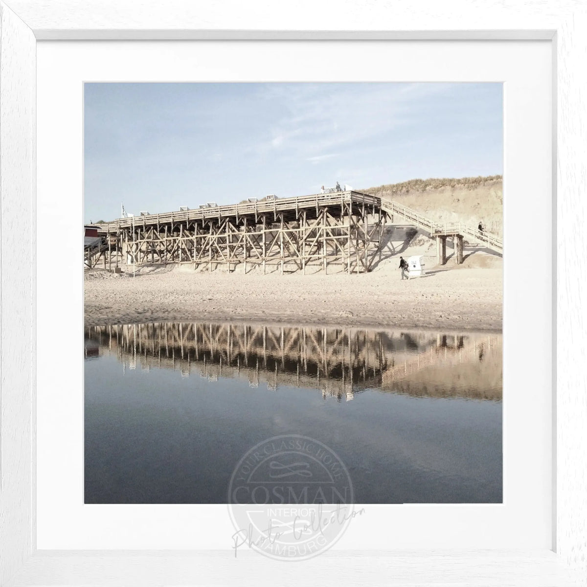 Schwarz-weiß Poster mit Rahmen von Cosman-Photocollection, Motiv vom Strand in Kampen auf Sylt, 55x55cm, quadratisch