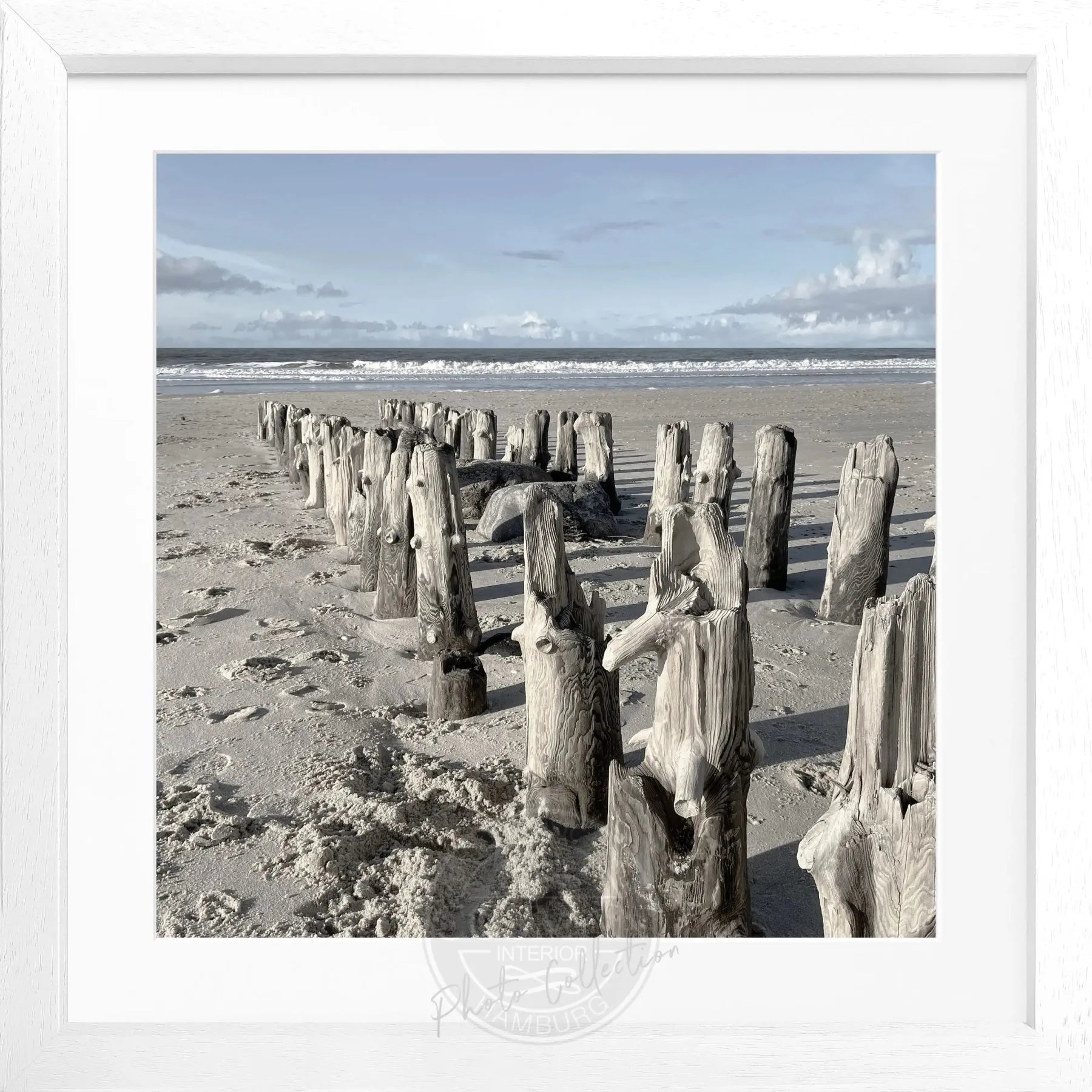 Schwarz-weiß Poster mit Rahmen, Sylt Strand Motiv von Cosman-Photocollection, quadratisch, 55x55cm, hochwertiger Kunstdruck