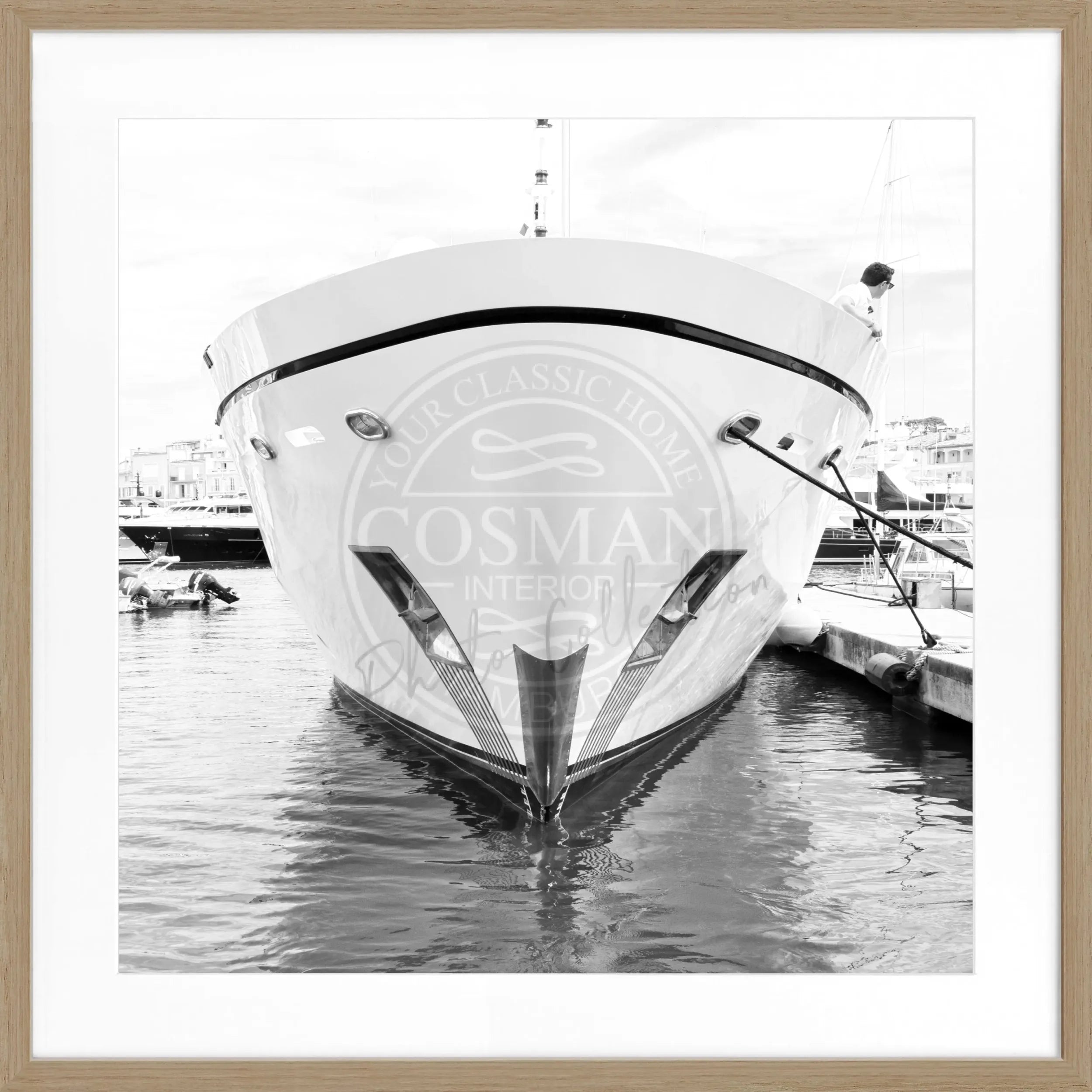 Schwarz-weiß Poster mit Rahmen von Cosman-Photocollection, Yacht-Motiv, quadratisch 55x55cm, Saint Tropez ST35Q