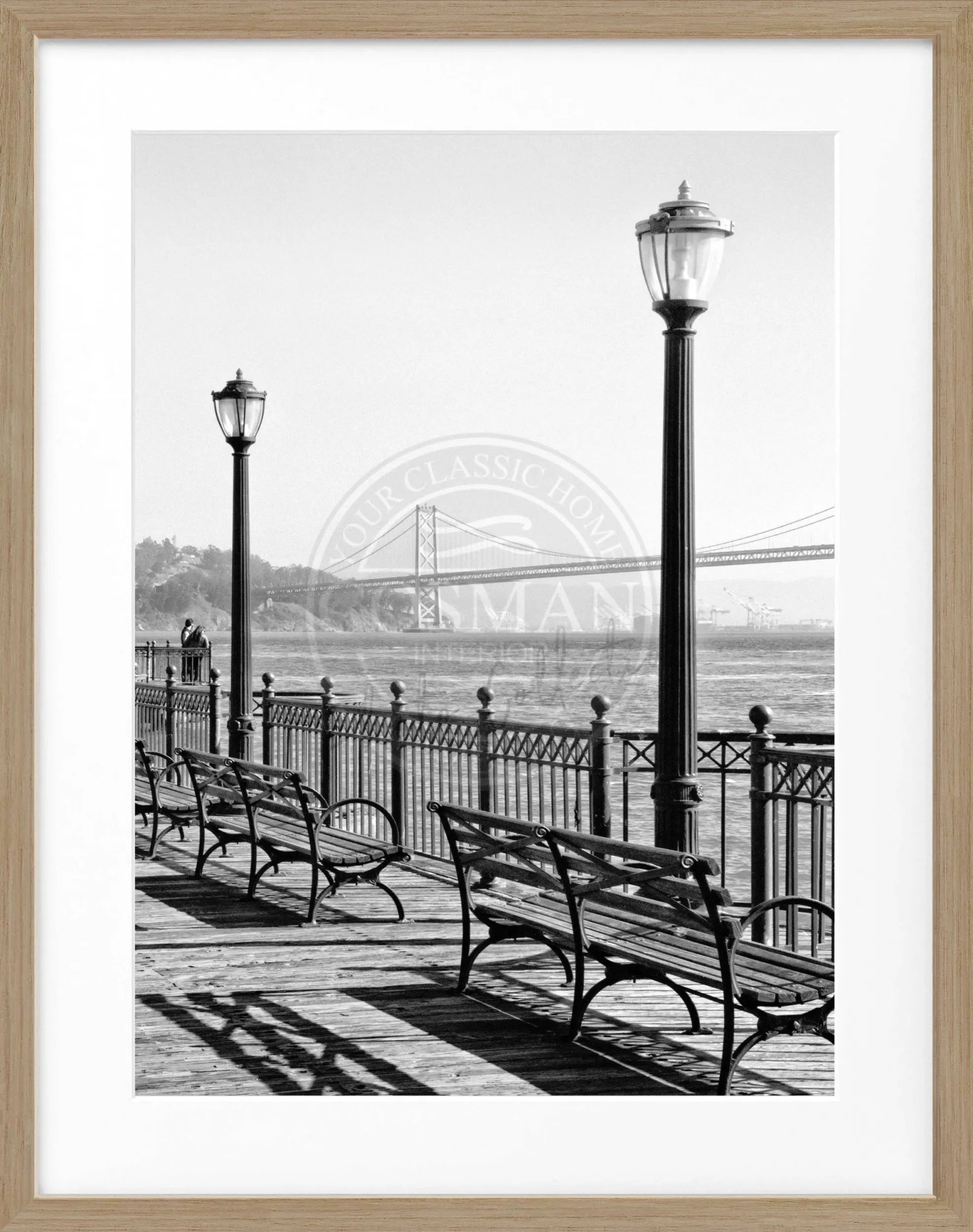 Schwarz-weiß Poster mit Rahmen von Cosman-Photocollection, Bay Bridge San Francisco, 25x31 cm, kunstvoller Fotodruck
