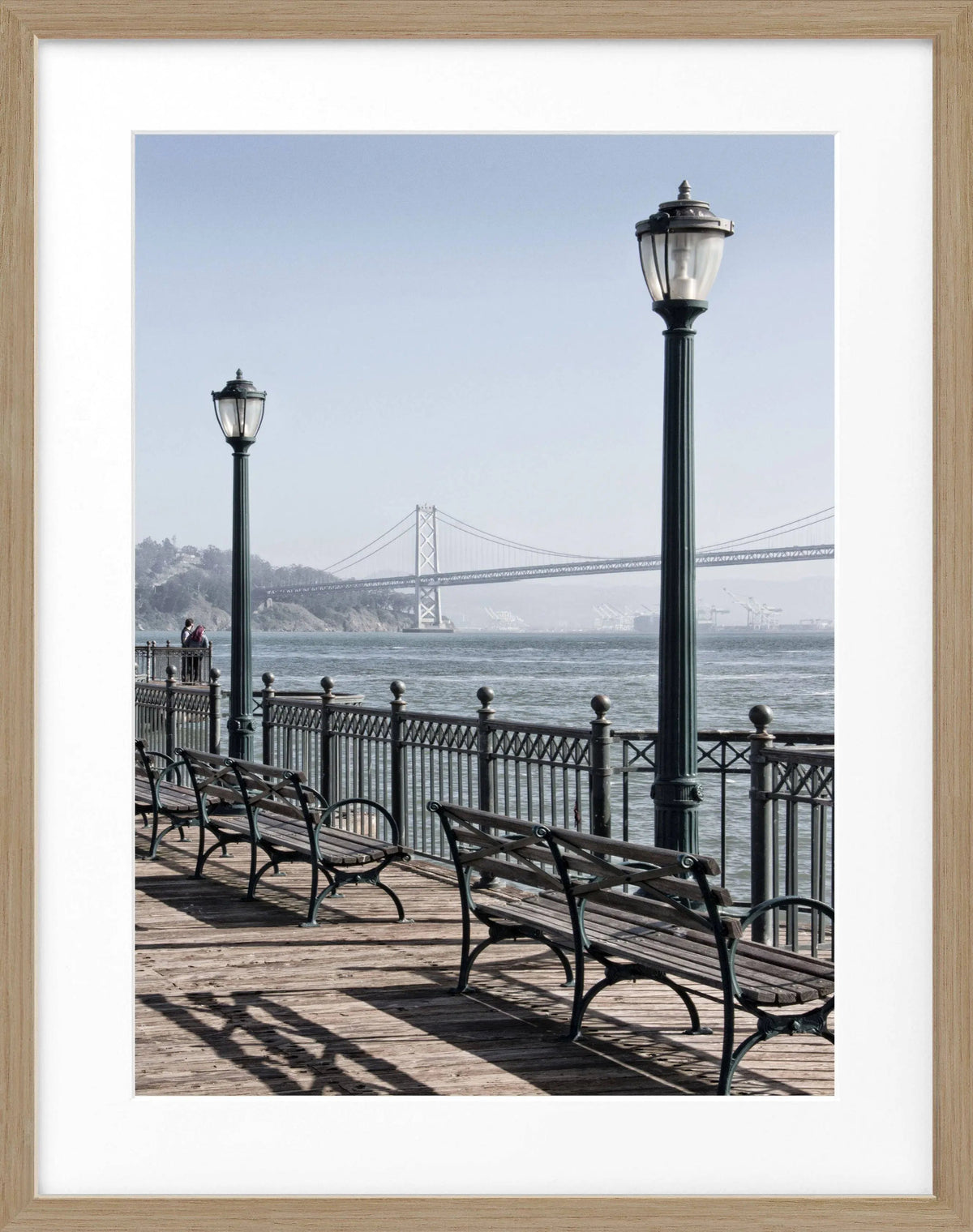 Schwarz-weiß Poster mit Rahmen von Cosman-Photocollection, Bay Bridge San Francisco, 25x31 cm, urbanes Stadtmotiv