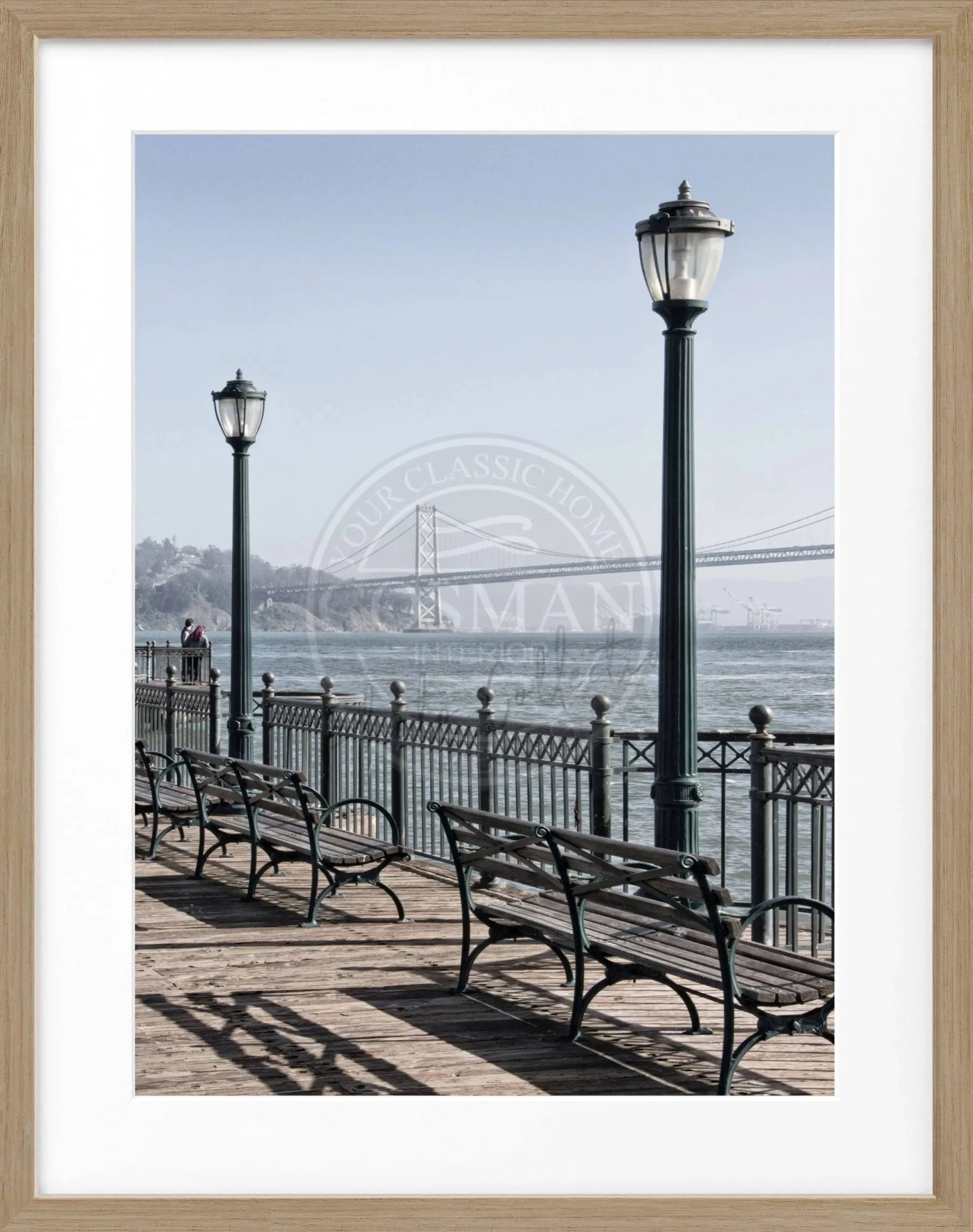 Schwarz-weiß Poster mit Rahmen von Cosman-Photocollection, Bay Bridge San Francisco, 25x31 cm, urbanes Stadtmotiv