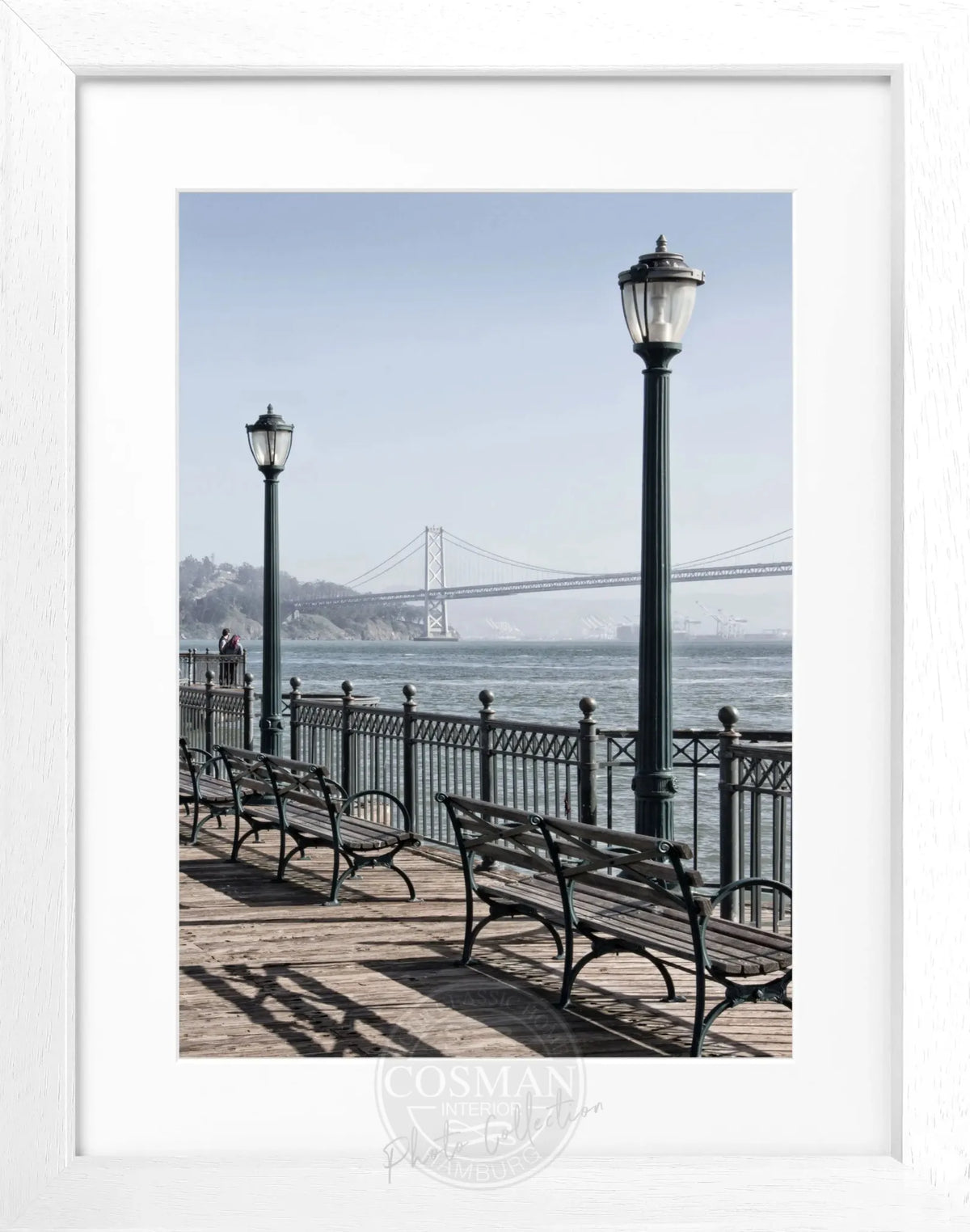 Schwarz-weiß Poster mit Rahmen von Cosman-Photocollection, Bay Bridge San Francisco, 25x31 cm, urbanes Stadtmotiv