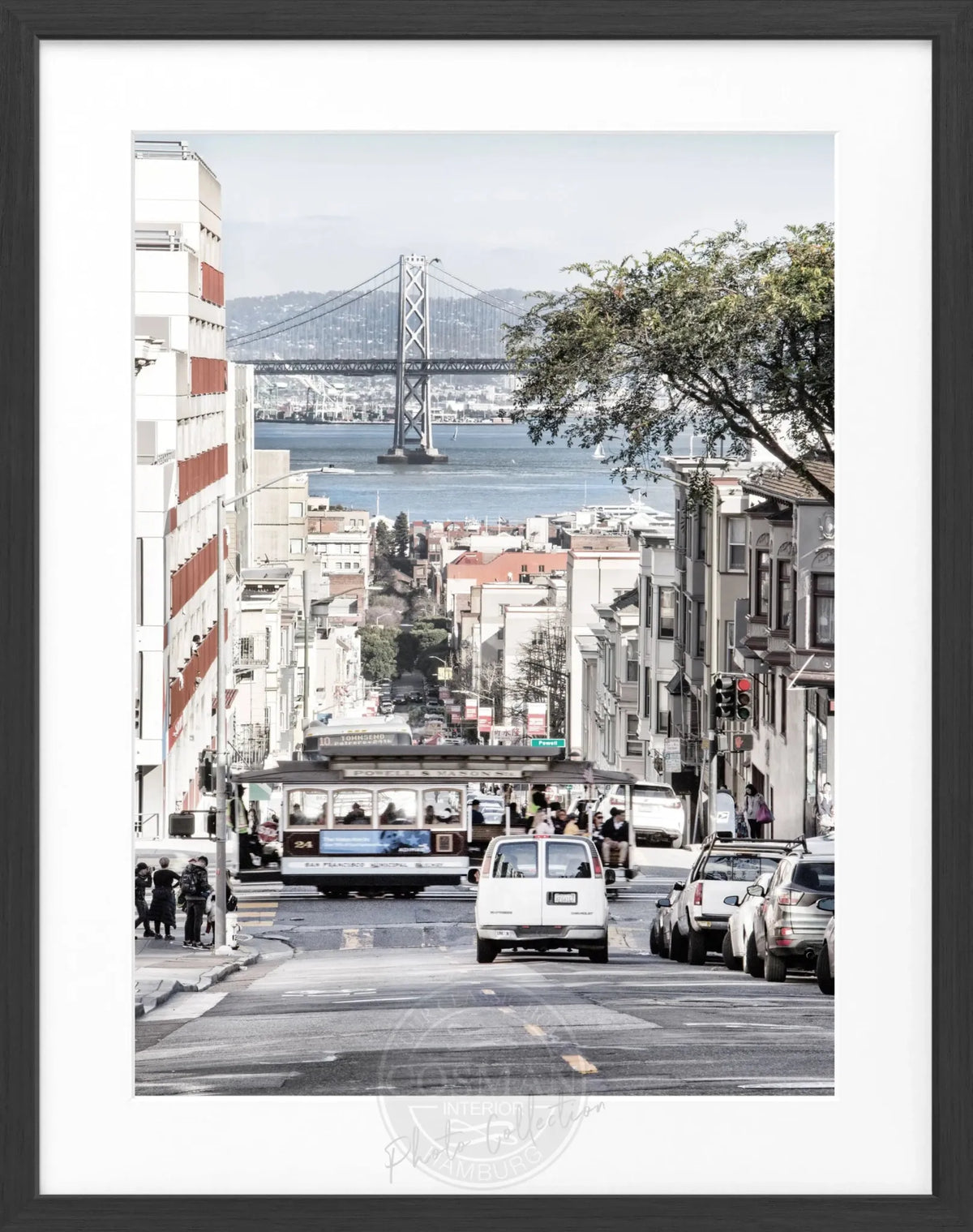 Schwarz-weiß Poster mit Rahmen von Cosman-Photocollection, Bay Bridge San Francisco, 25x31 cm, stilvolles Wandbild