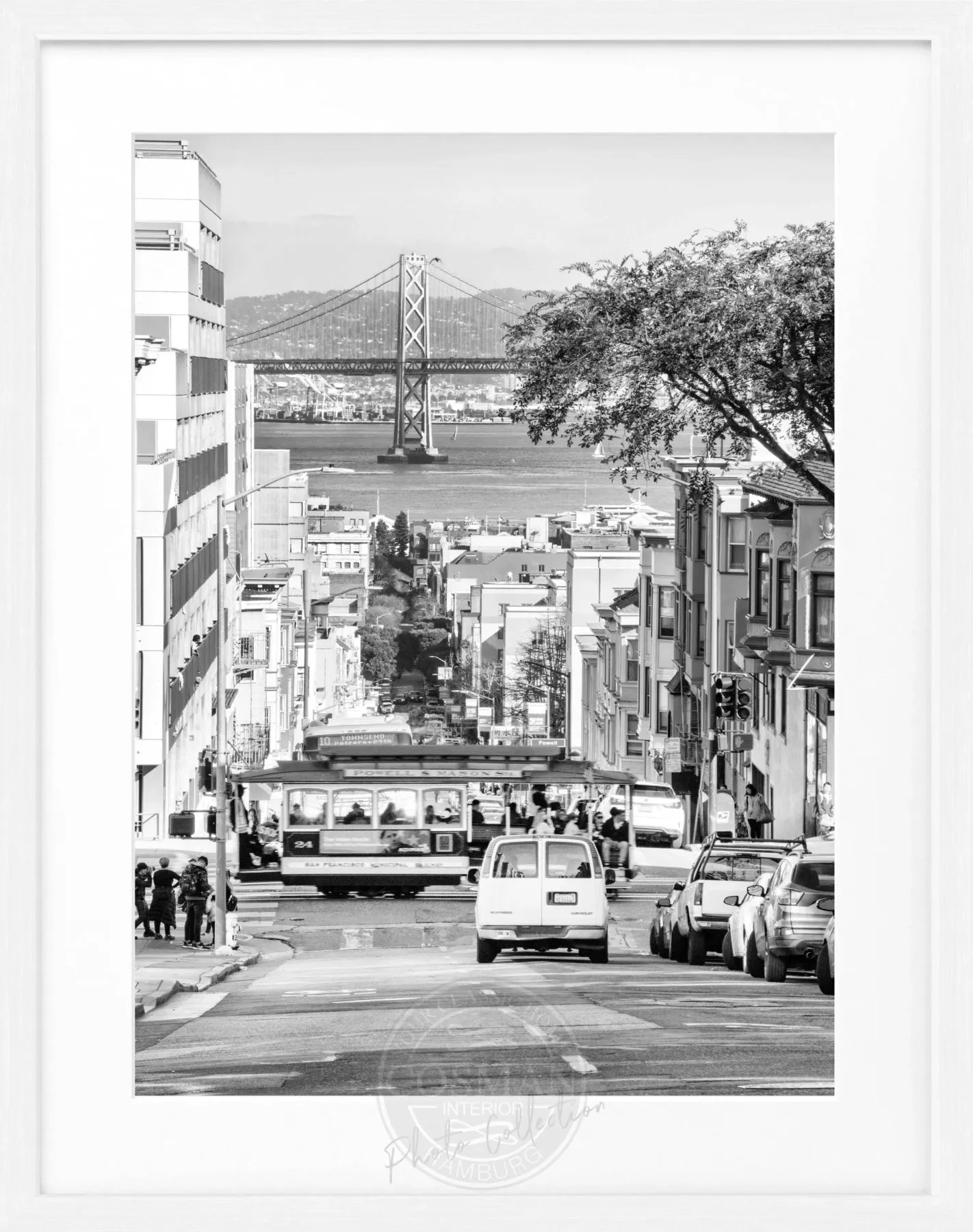 Schwarz-weiß Poster mit Rahmen von Cosman-Photocollection, Bay Bridge San Francisco, 25x31 cm, urbanes Motiv