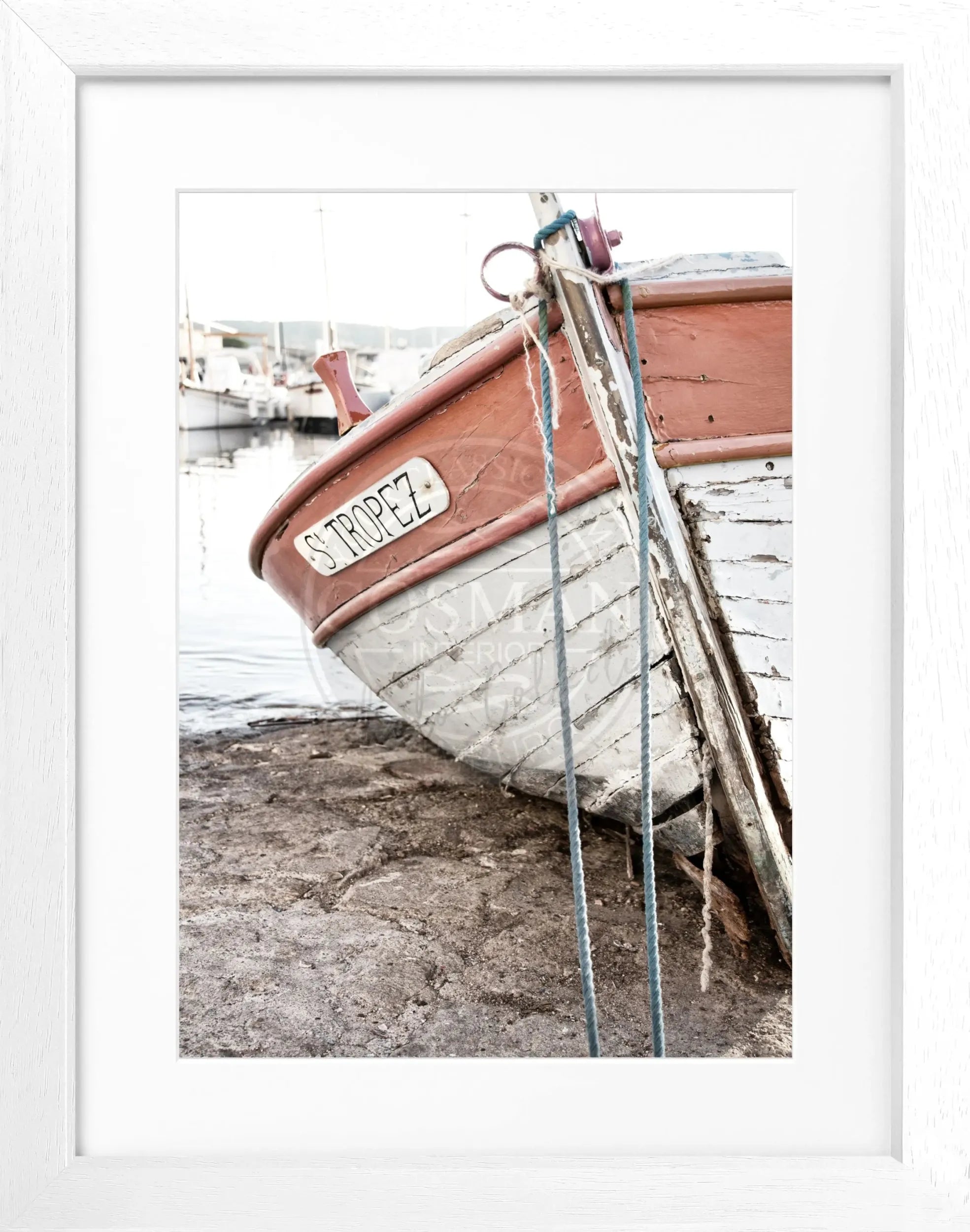 Schwarz-weiß Poster mit Rahmen ’Fischerboot’ Saint Tropez, Cosman-Photocollection, 25x31 cm, maritimes Motiv
