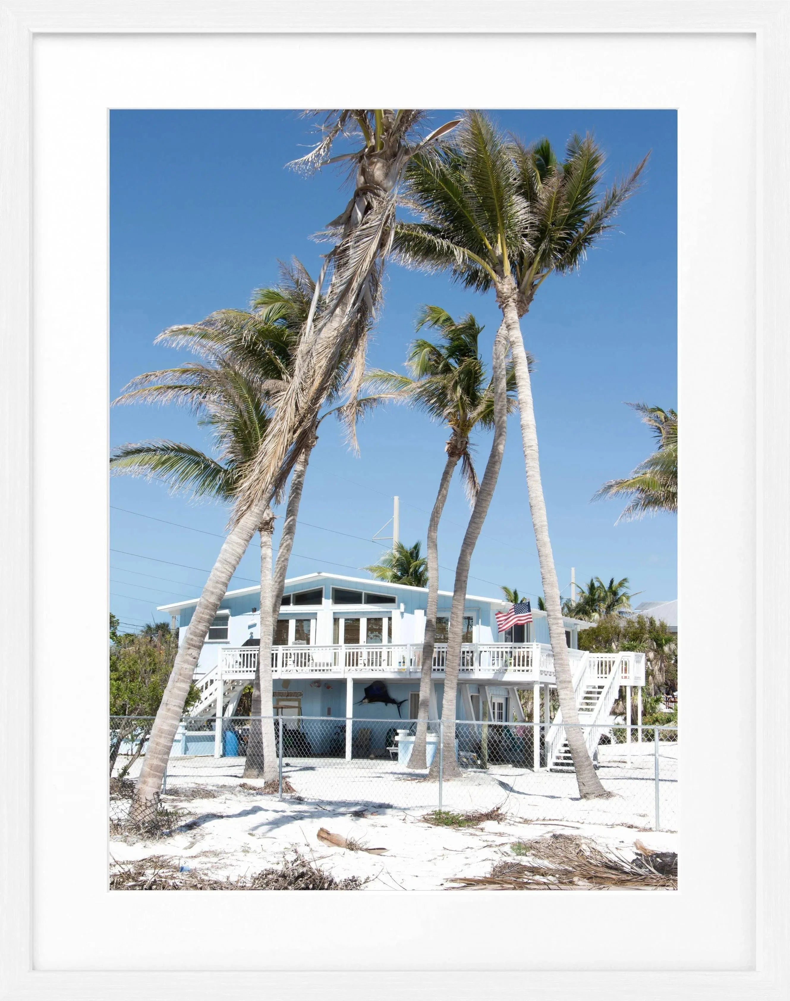 Schwarz-weiß Poster mit Rahmen von Cosman-Photocollection, Florida Key West Beach House Motiv, 25x31 cm