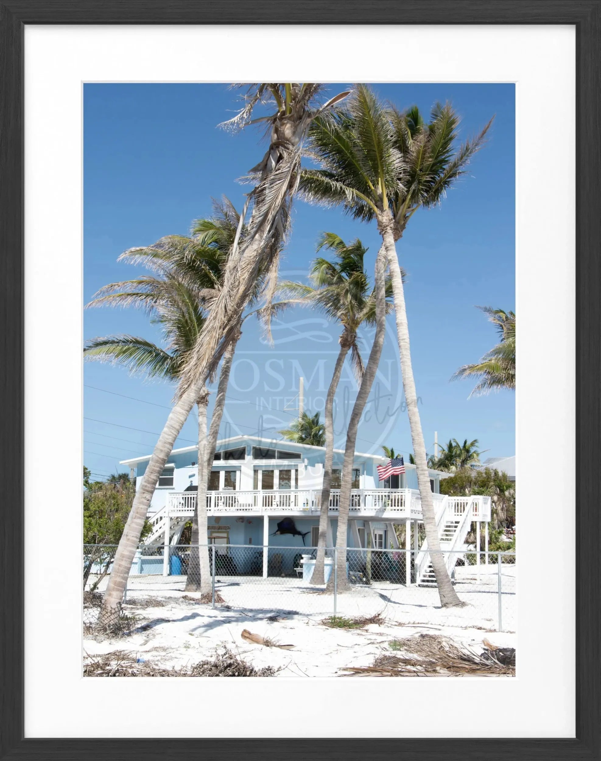 Schwarz-weiß Poster mit Rahmen von Cosman-Photocollection, Florida Key West ’Beach House’, 25x31 cm, Motive der Strandvilla