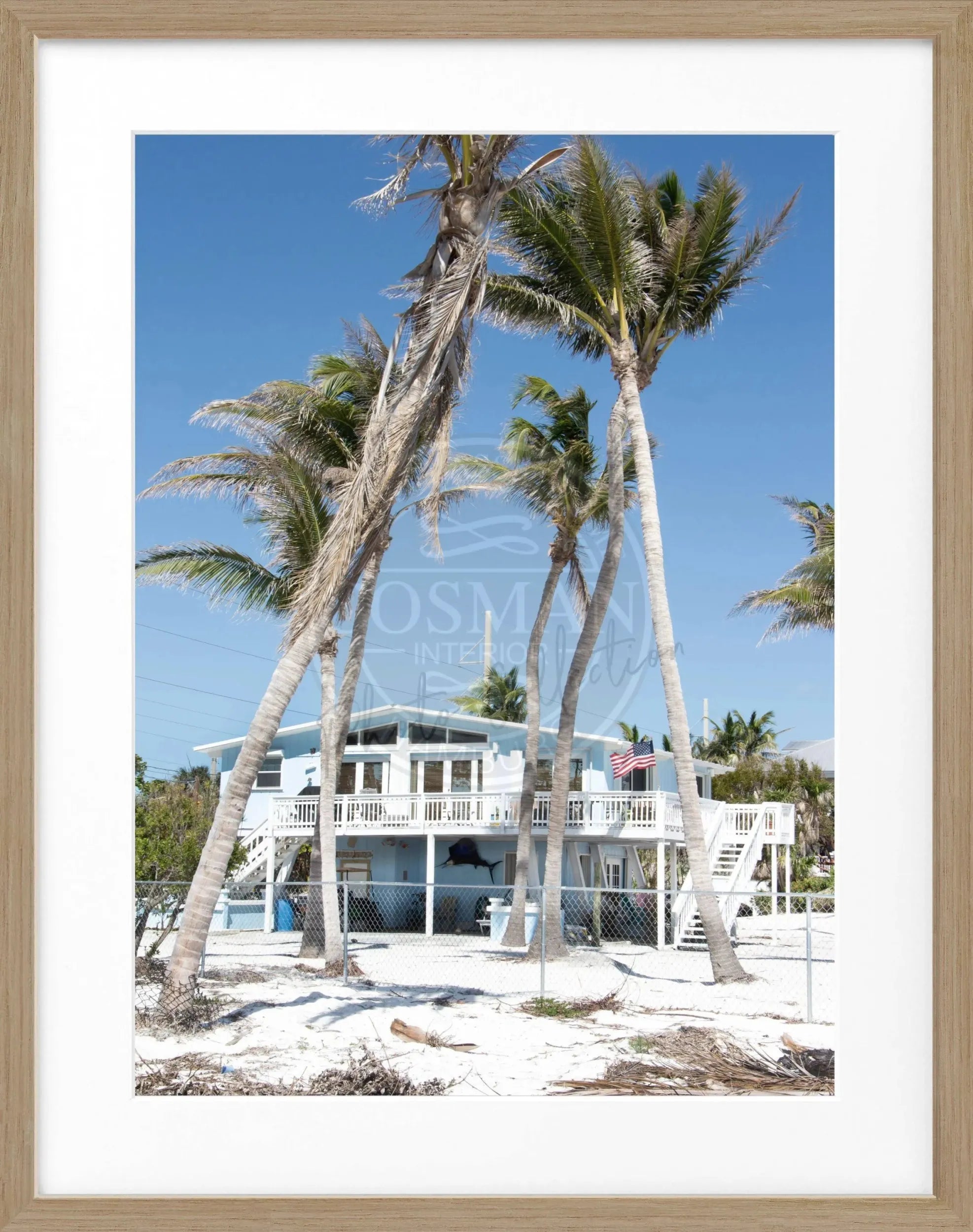 Schwarz-weiß Poster mit Rahmen, Florida Key West ’Beach House’ Motiv, 25x31cm, von Cosman-Photocollection