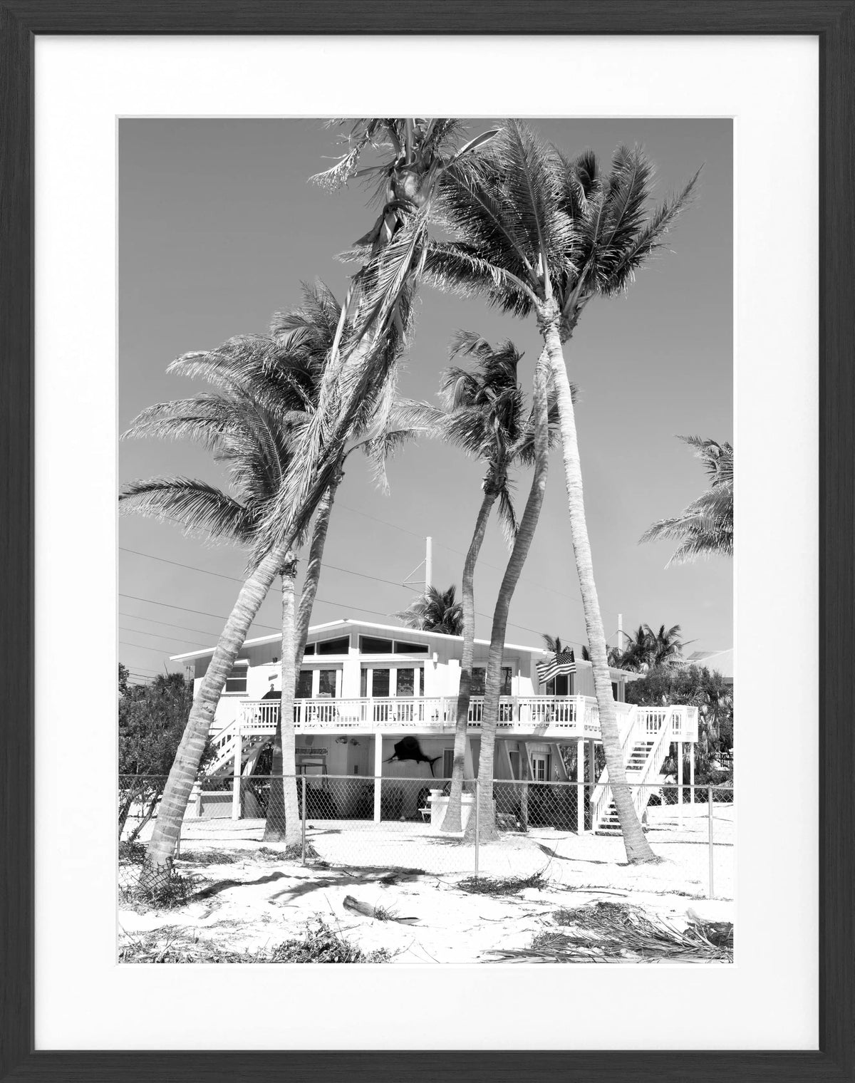 Schwarz-weiß Poster mit Rahmen, Florida Key West Beach House, Cosman-Photocollection, 25x31 cm, Wanddekoration im maritimen Stil