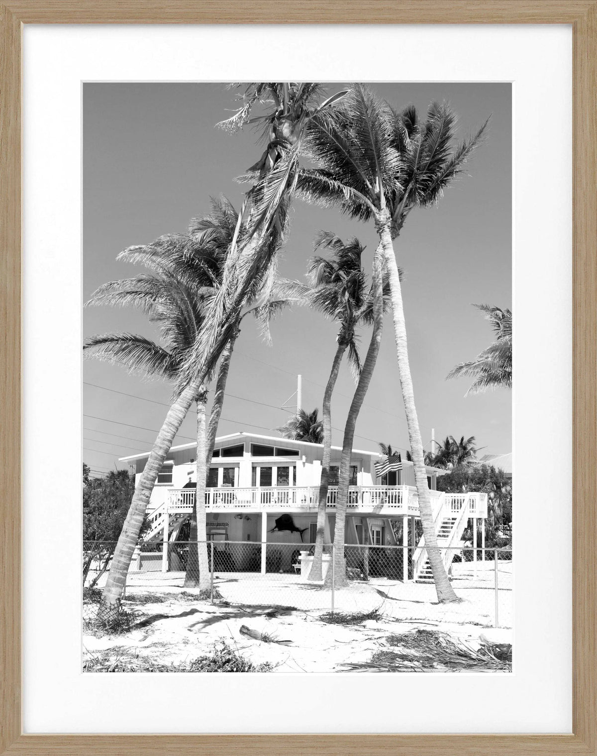 Schwarz-weiß Poster mit Rahmen von Cosman-Photocollection, Florida Key West 'Beach House', 25x31 cm, maritimes Motiv