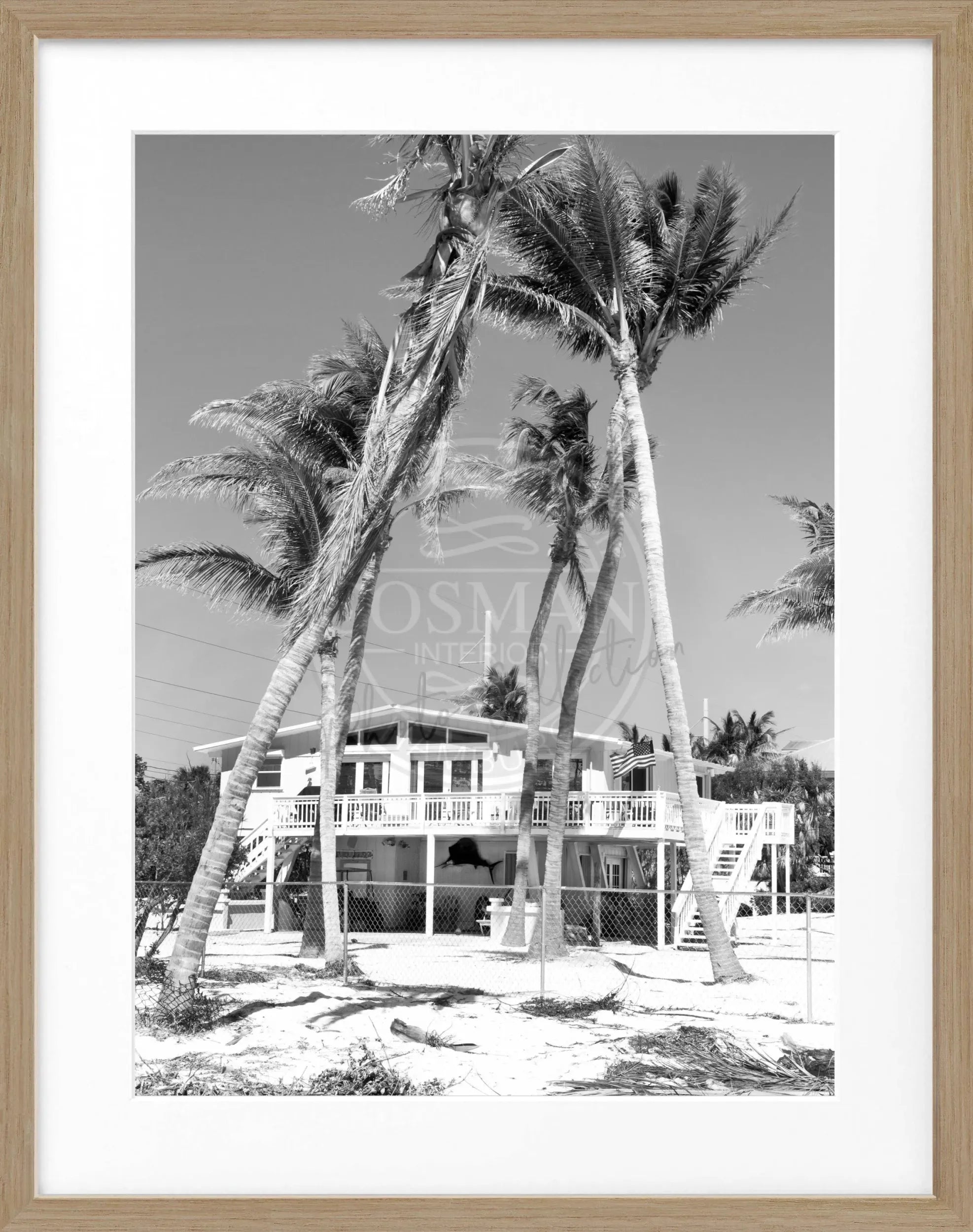 Schwarz-weiß Poster mit Rahmen von Cosman-Photocollection, Florida Key West 'Beach House', 25x31 cm, maritimes Motiv