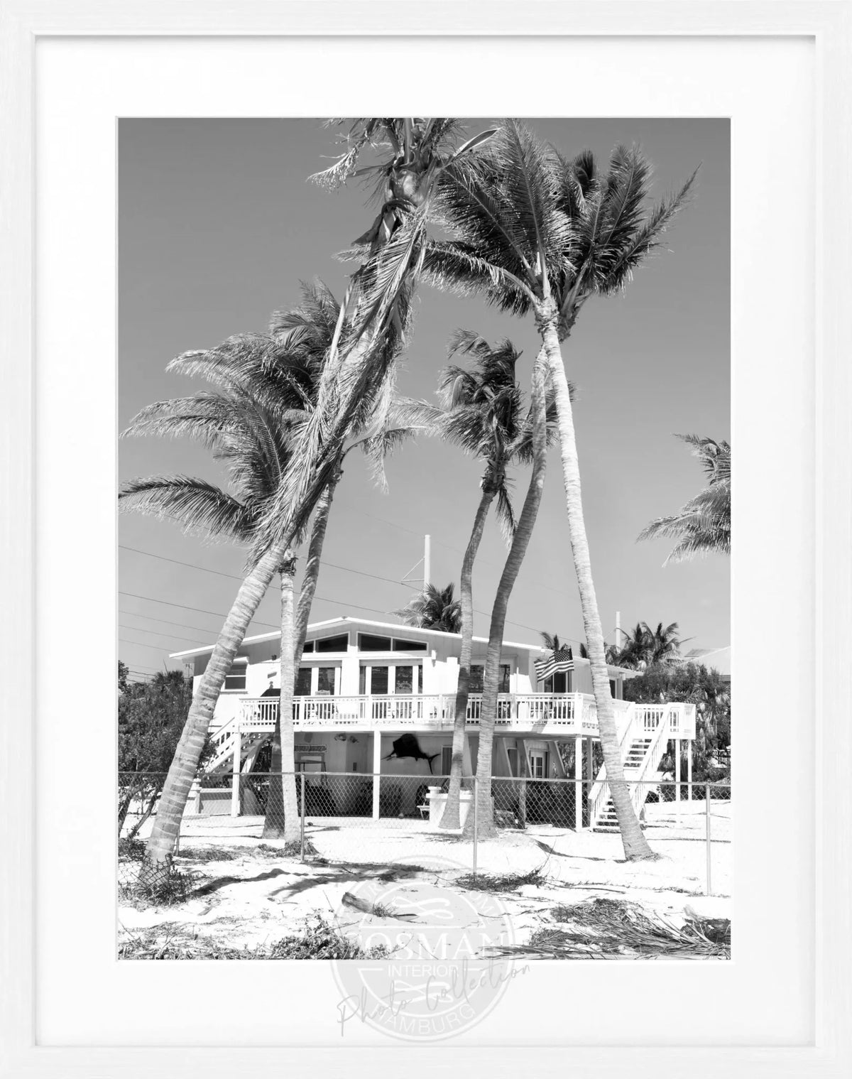 Schwarz-weiß Poster mit Rahmen, Florida Key West ’Beach House’ von Cosman-Photocollection, 25x31cm, Meeresmotivs.