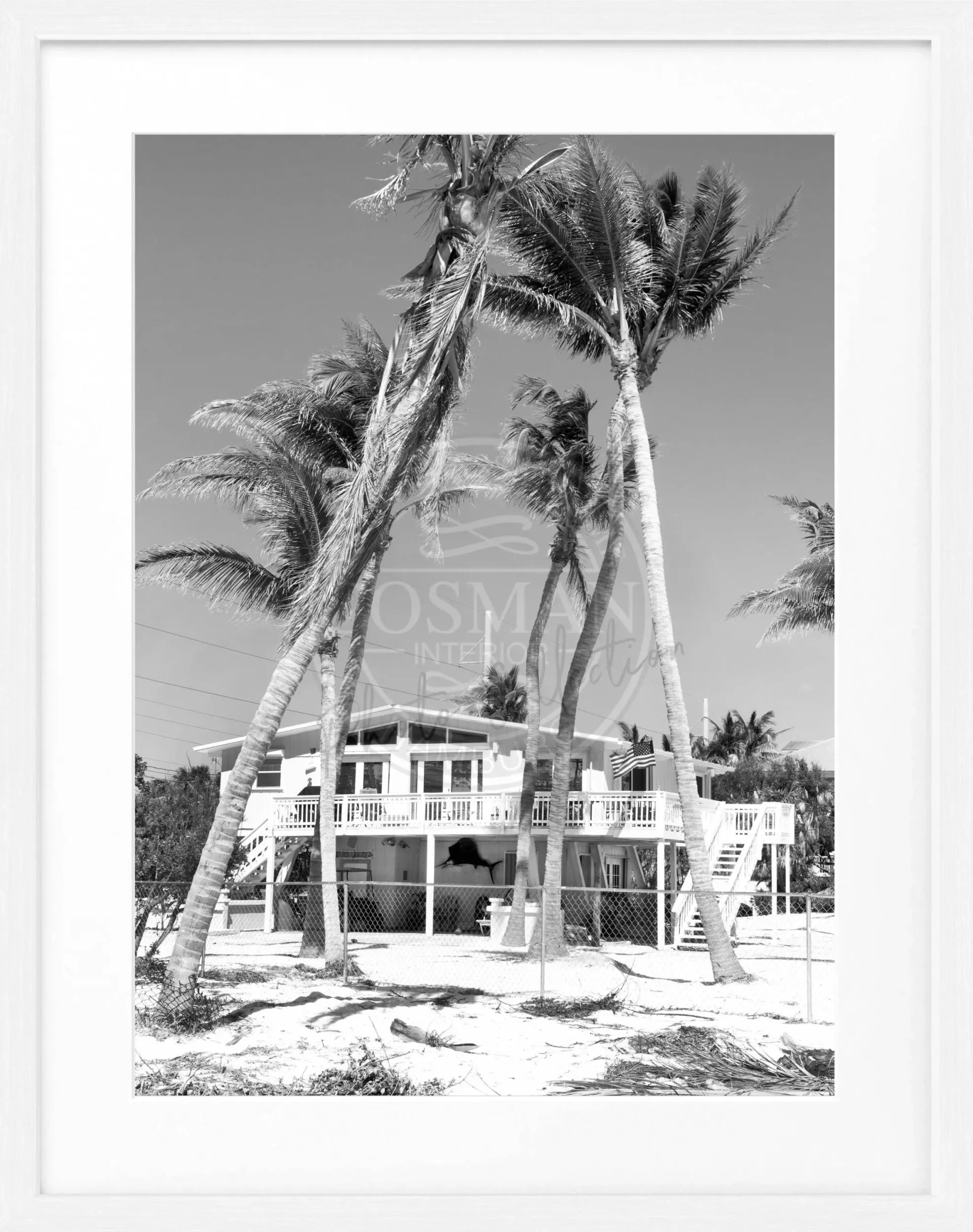 Schwarz-weiß Poster mit Rahmen, Florida Key West ’Beach House’ von Cosman-Photocollection, 25x31cm, Meeresmotivs.