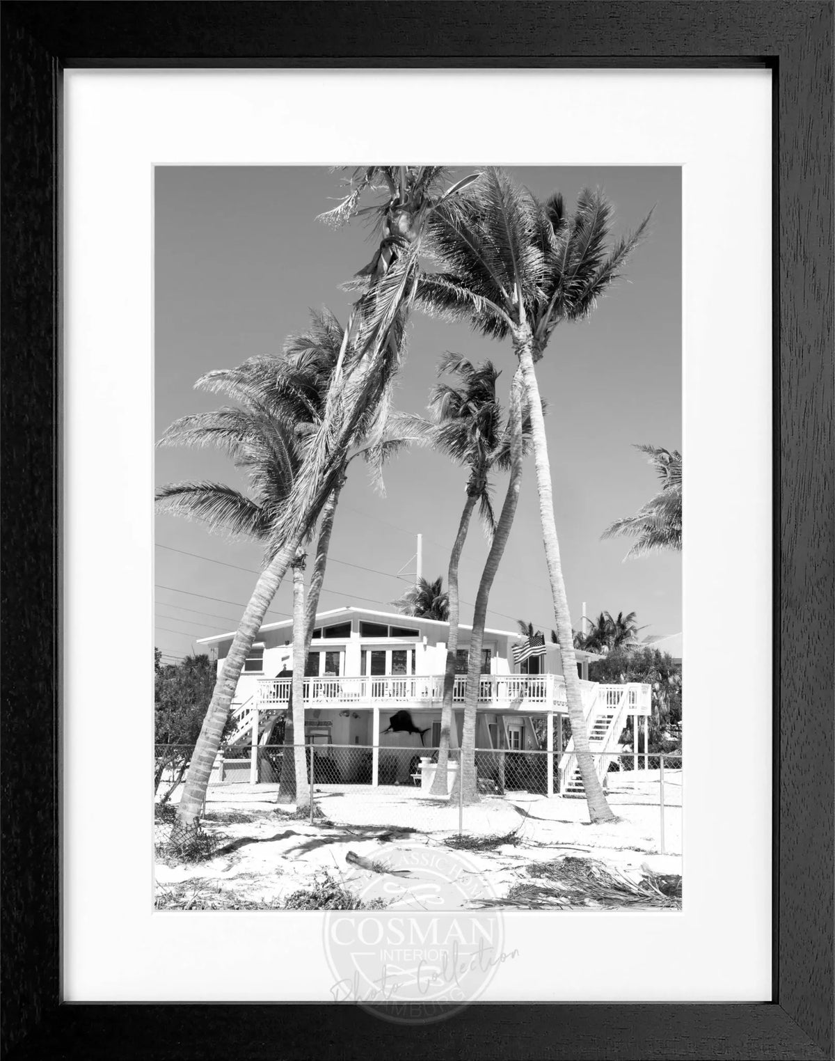 Schwarz-weiß Poster mit Rahmen, Florida Key West ’Beach House’ von Cosman-Photocollection, 25x31cm, Strandhaus-Motiv