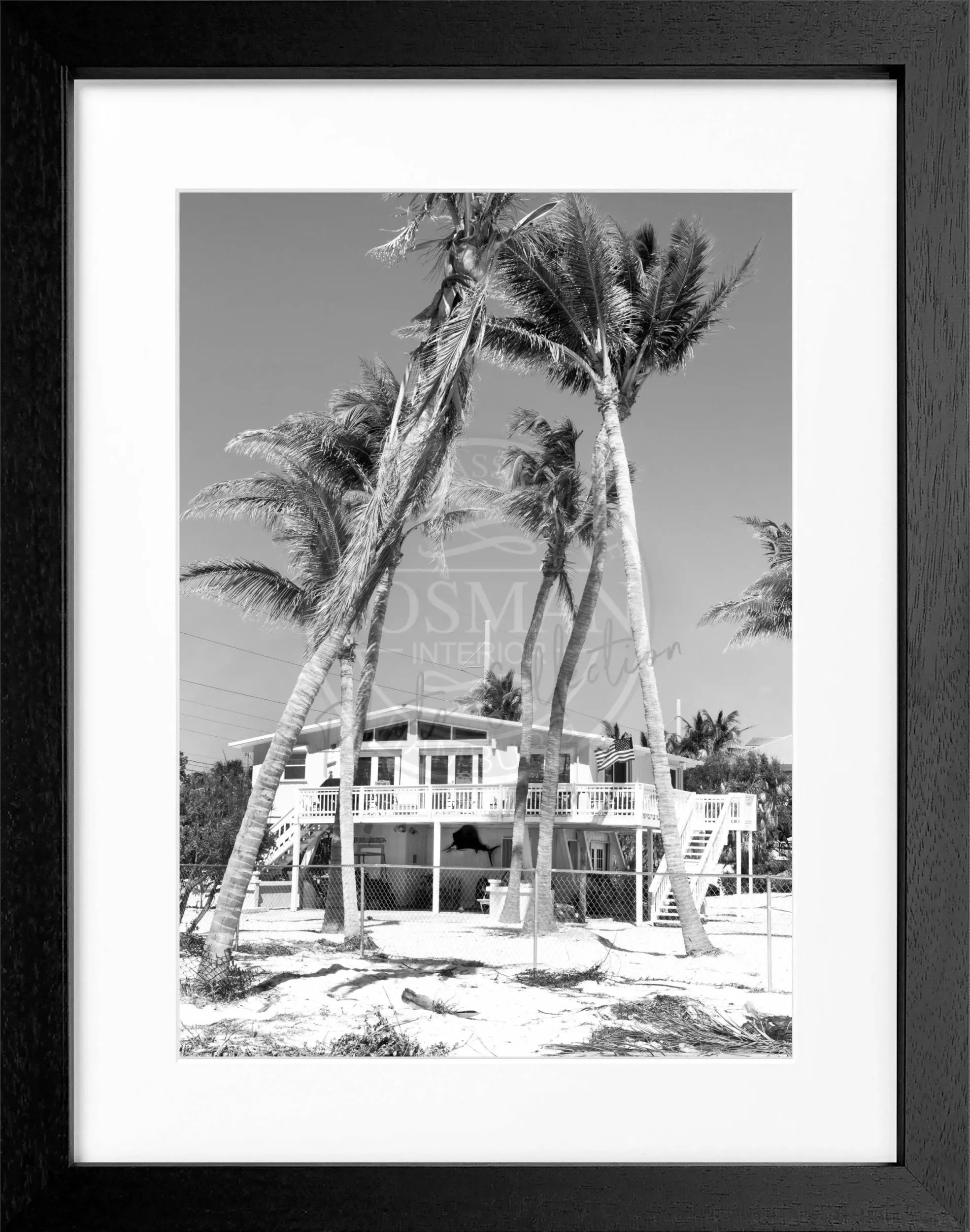 Schwarz-weiß Poster mit Rahmen, Florida Key West ’Beach House’ von Cosman-Photocollection, 25x31cm, Strandhaus-Motiv