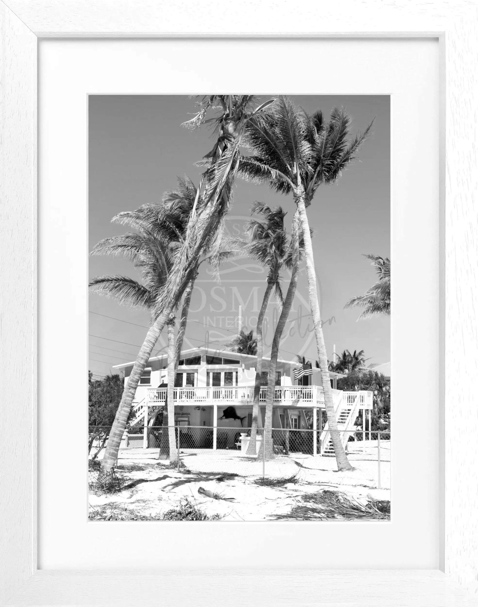 Schwarz-weiß Poster mit Rahmen von Cosman-Photocollection, Florida Key West 'Beach House', Motiv im Format 25x31cm