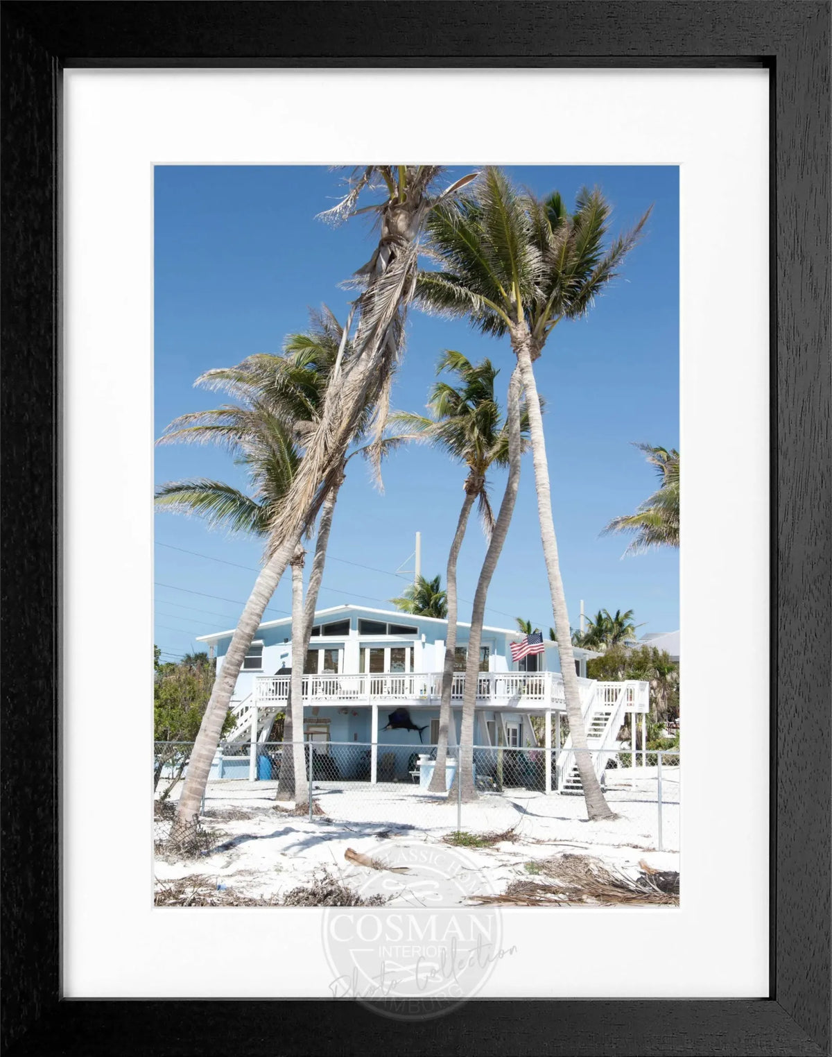 Schwarz-weiß Poster mit Rahmen von Cosman-Photocollection, Florida Key West ’Beach House’, 25x31 cm, Strandhaus-Motiv