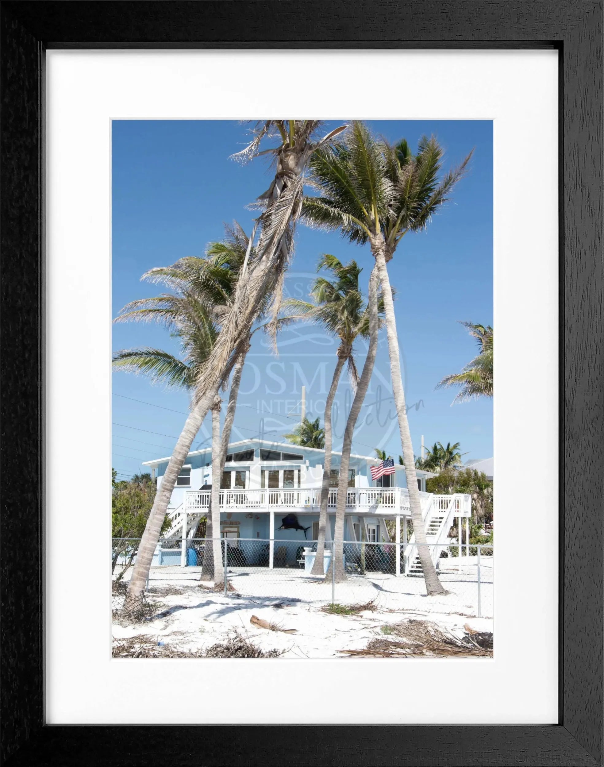 Schwarz-weiß Poster mit Rahmen von Cosman-Photocollection, Florida Key West ’Beach House’, 25x31 cm, Strandhaus-Motiv