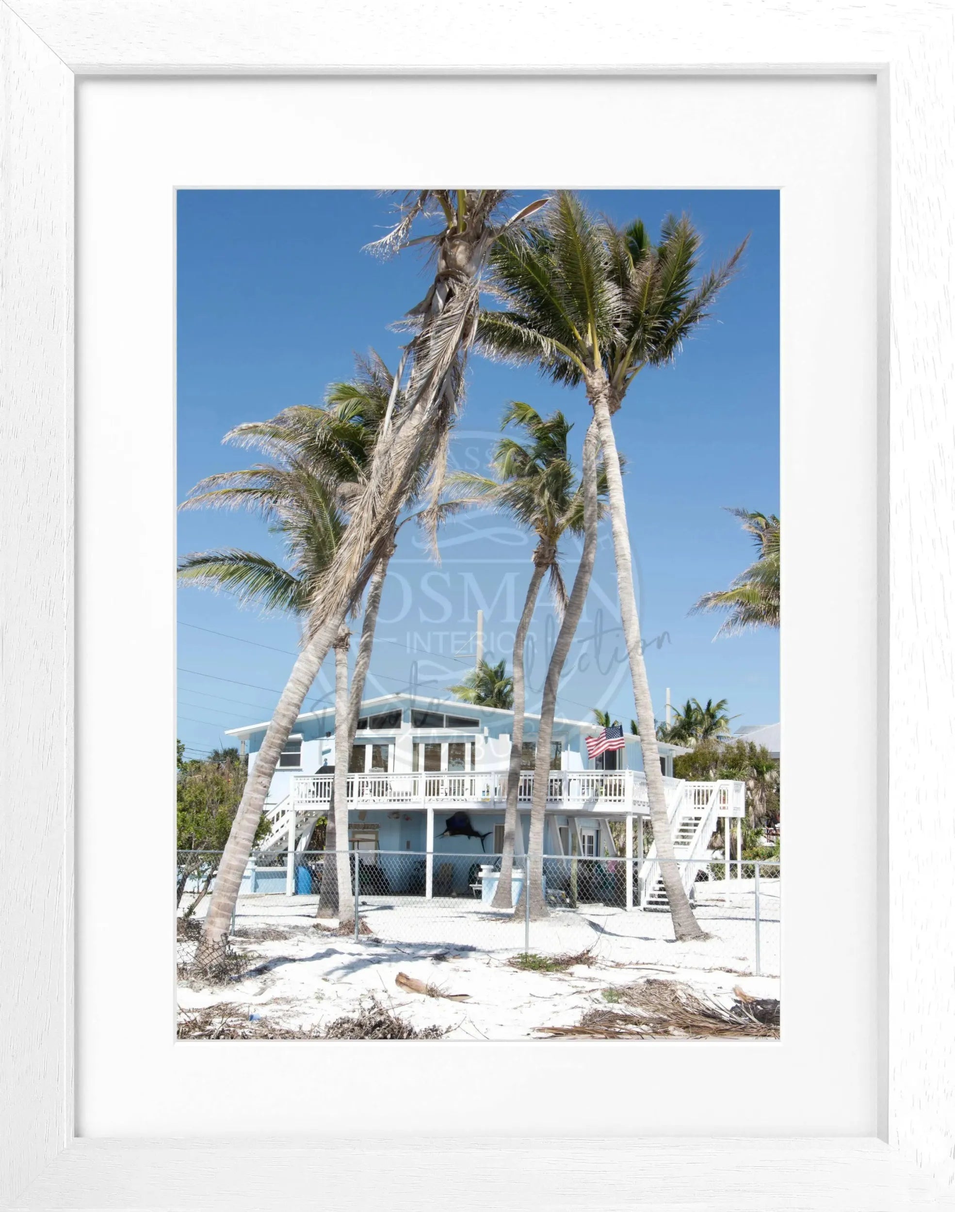 Schwarz-weiß Poster mit Rahmen, Florida Key West ’Beach House’ Motiv, 25x31 cm, von Cosman-Photocollection