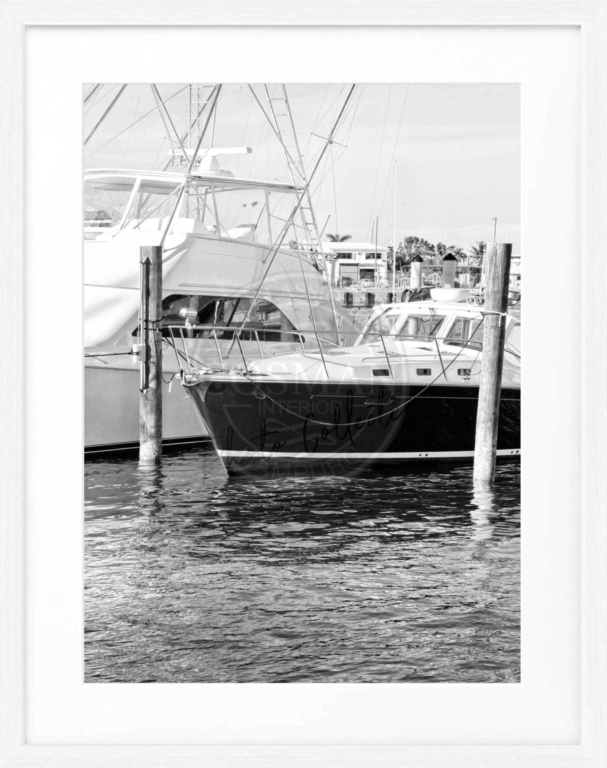 Schwarz-weiß Poster mit Rahmen von Cosman-Photocollection, Florida Key West Boot Motiv, 25x31 cm, Wanddekoration