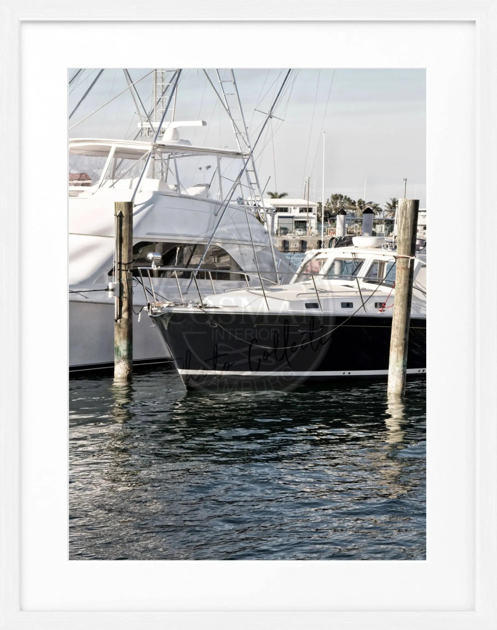 Schwarz-weiß Poster mit Rahmen, Florida Key West Boot Motiv, 25x31cm, von Cosman-Photocollection, Wanddekoration