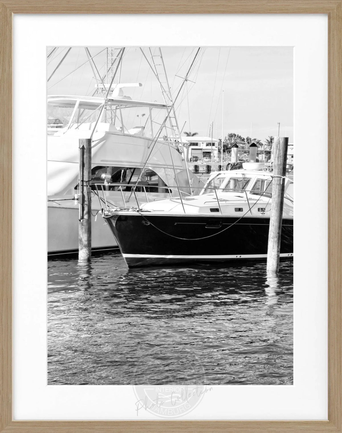 Schwarz-weiß Poster mit Rahmen, Florida Key West Boot Motiv, 25x31cm, von Cosman-Photocollection