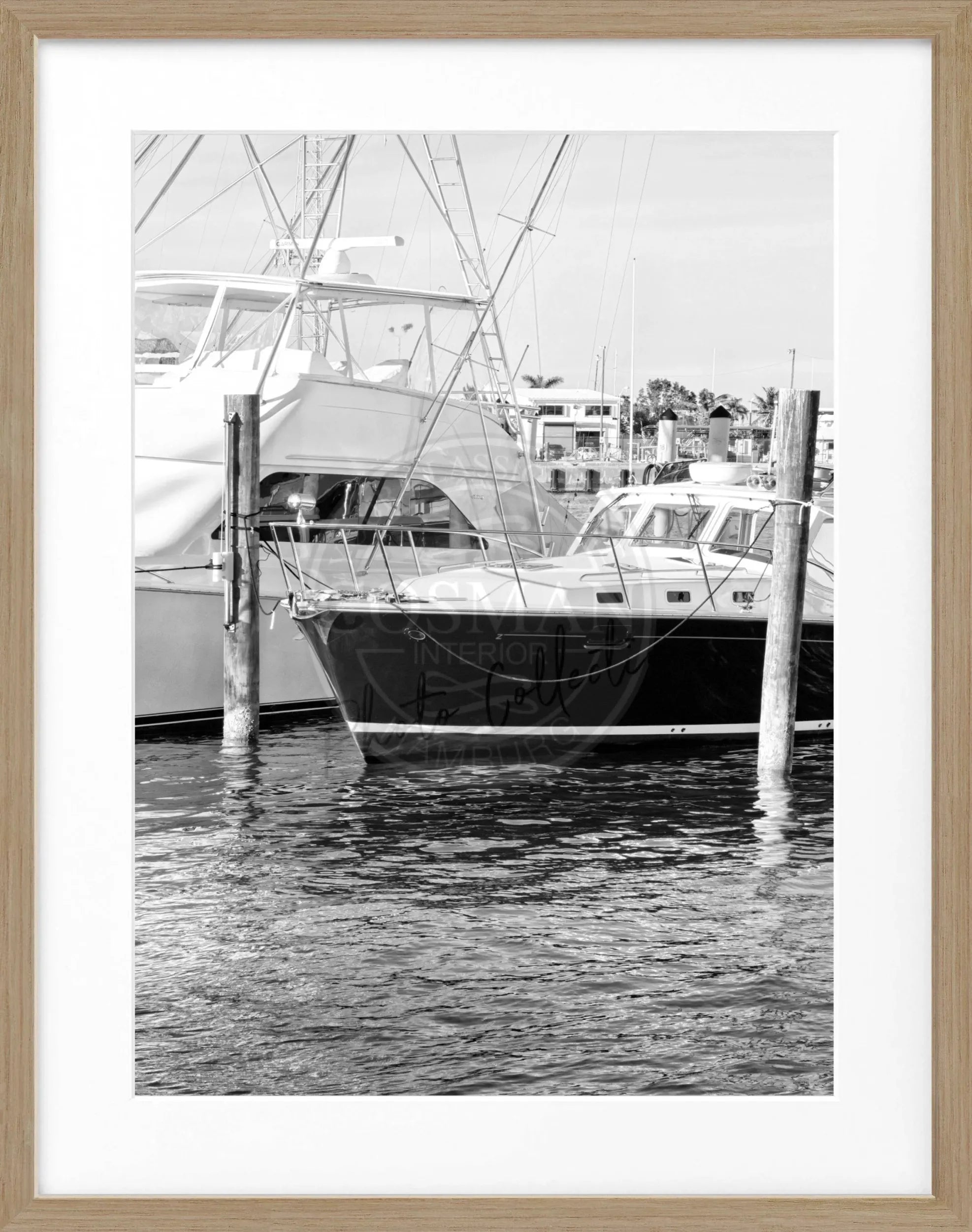 Schwarz-weiß Poster mit Rahmen, Florida Key West Boot Motiv, 25x31cm, von Cosman-Photocollection