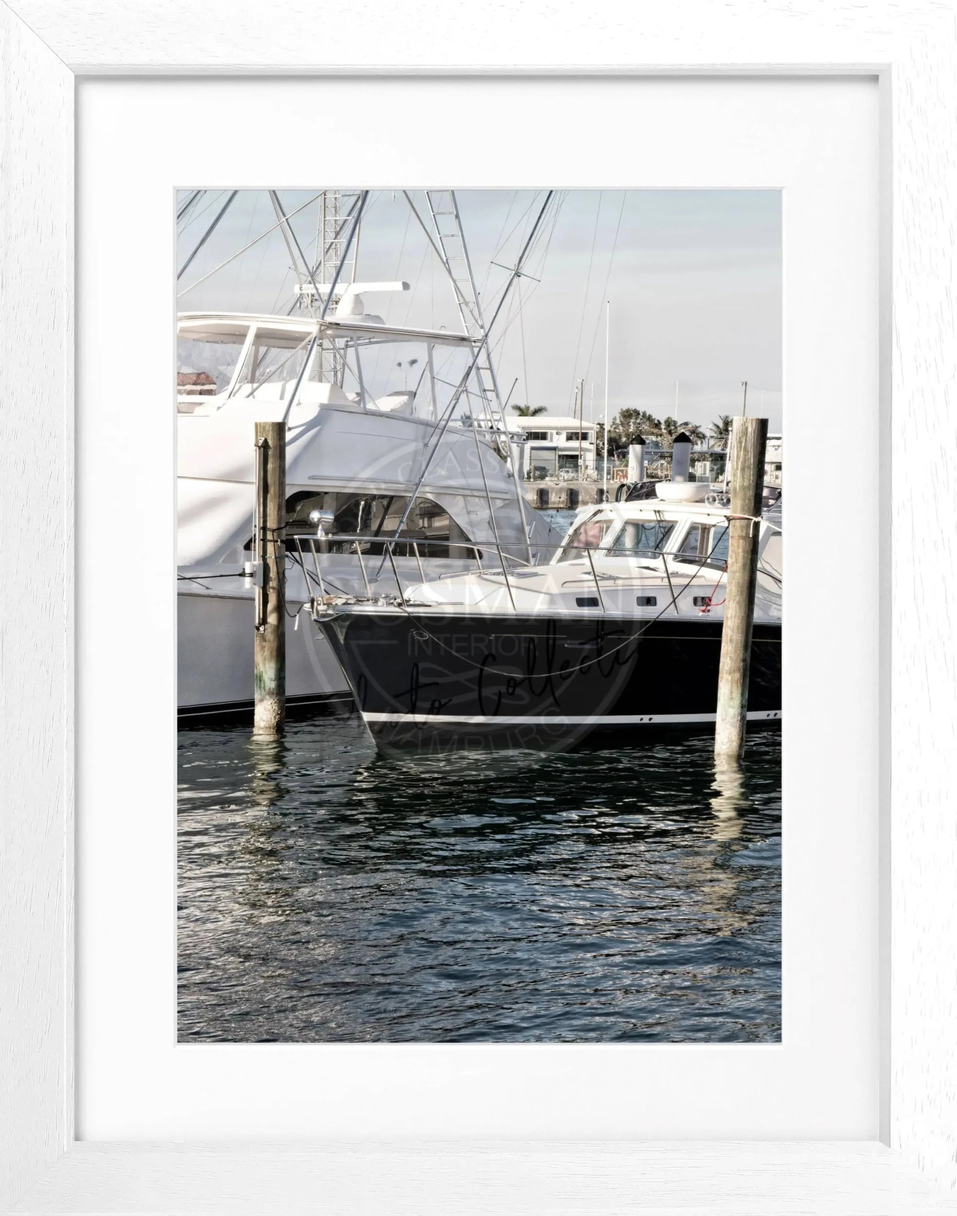 Schwarz-weiß Poster mit Rahmen von Cosman-Photocollection, Florida Key West Boot Motiv, 25x31cm, Wanddekoration