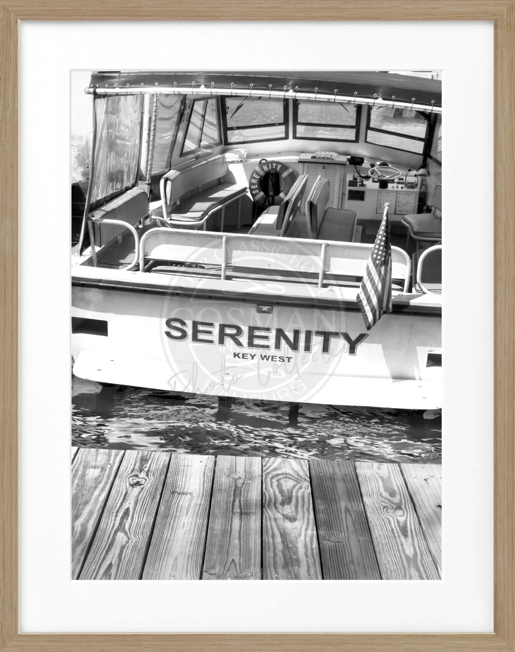 Schwarz-weiß Poster mit Rahmen, Florida Key West Boot Motiv, von Cosman-Photocollection, ca. 25x31 cm, dekoratives Wandbild