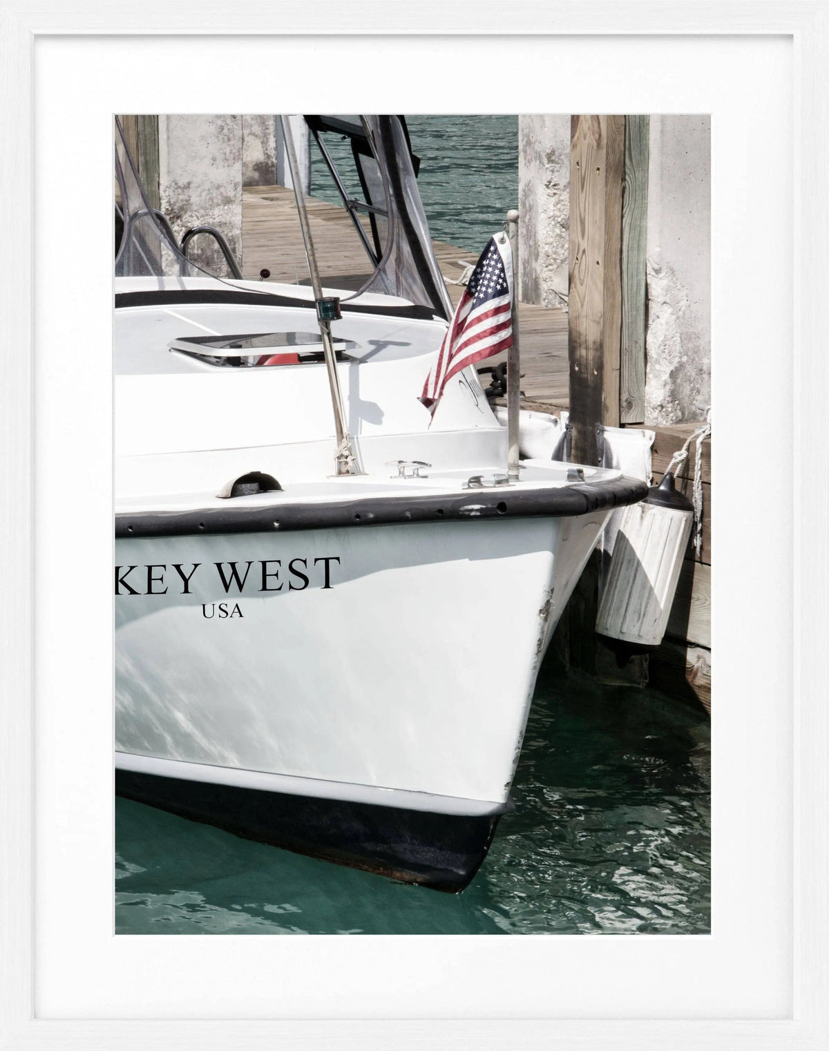 Schwarz-weiß Poster mit Rahmen, Florida Key West Boot, von Cosman-Photocollection, 25x31 cm, maritimes Motiv