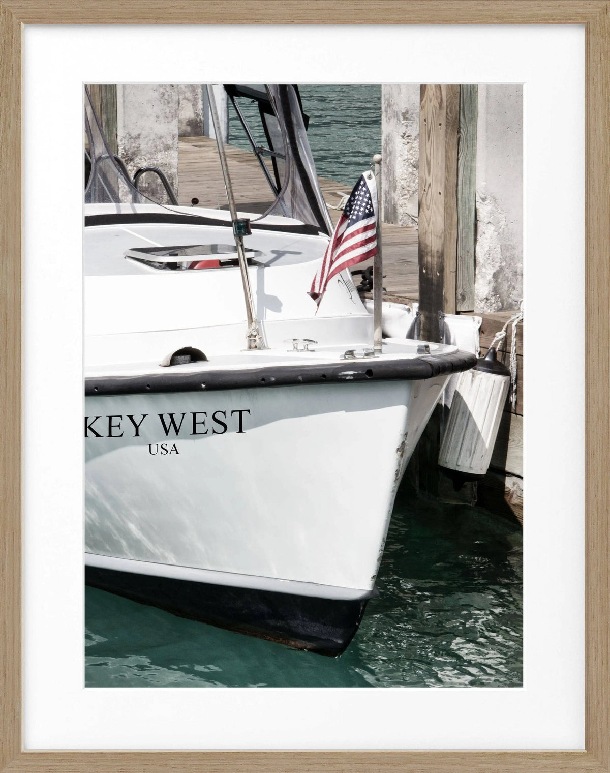 Schwarz-weiß Poster mit Rahmen, Florida Key West Boot Motiv, von Cosman-Photocollection, 25x31 cm