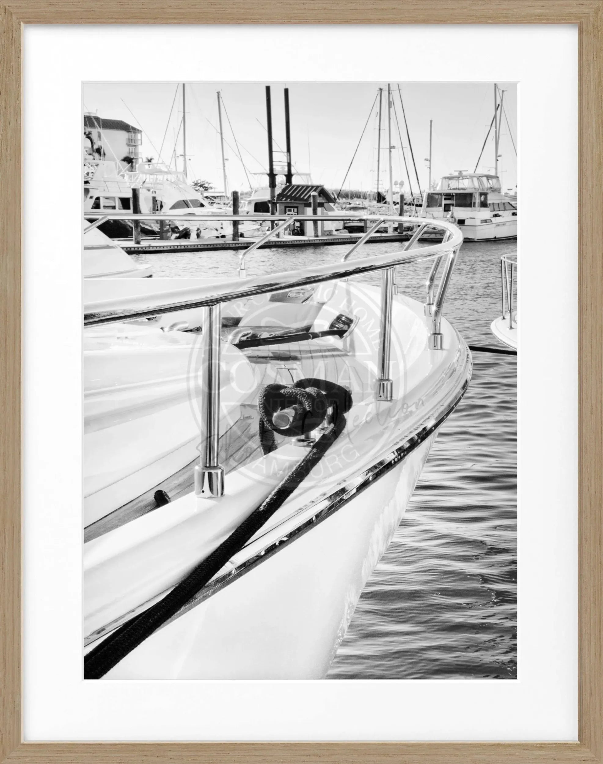 Schwarz-weiß Poster mit Rahmen von Cosman-Photocollection, Florida Key West Boot Motiv, 25x31cm, Wanddekoration