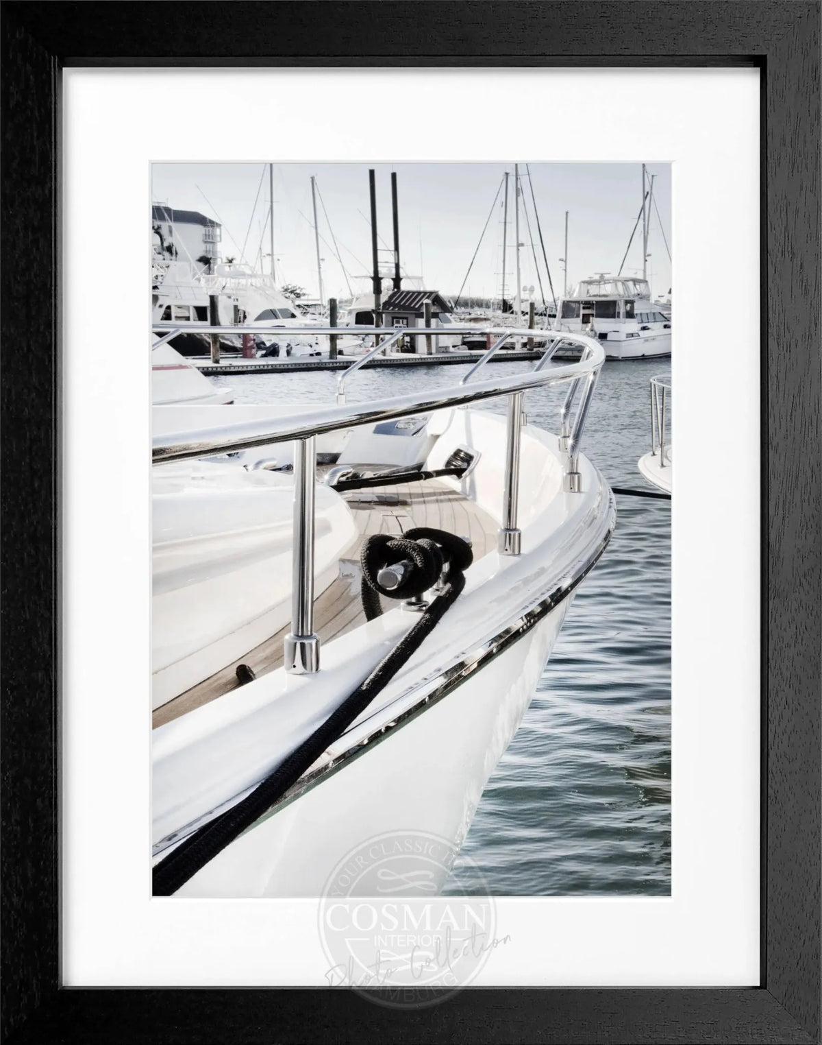 Schwarzweiß-Poster mit Rahmen von Cosman-Photocollection, Florida Key West Boot Motiv, 25x31 cm, dekoratives Wandbild
