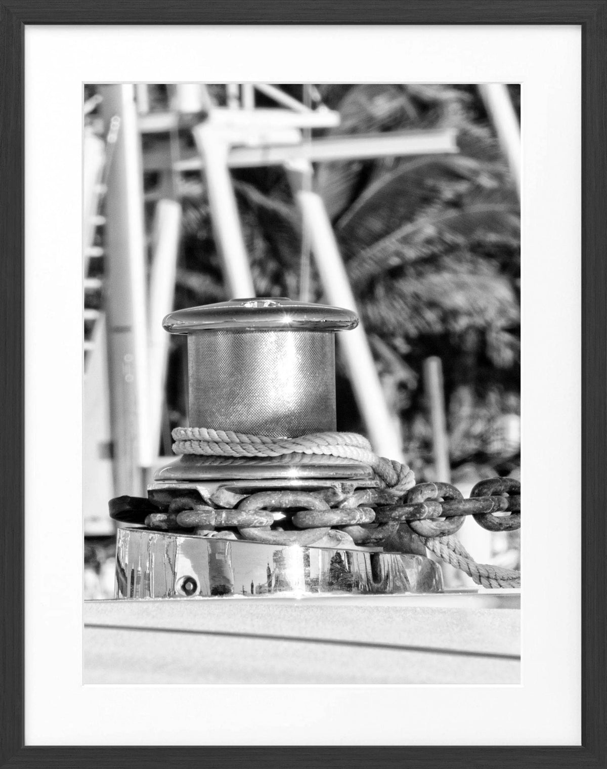 Schwarz-weiß Poster mit Rahmen, Florida Key West Boot, 25x31 cm, von Cosman-Photocollection, maritime Motiv
