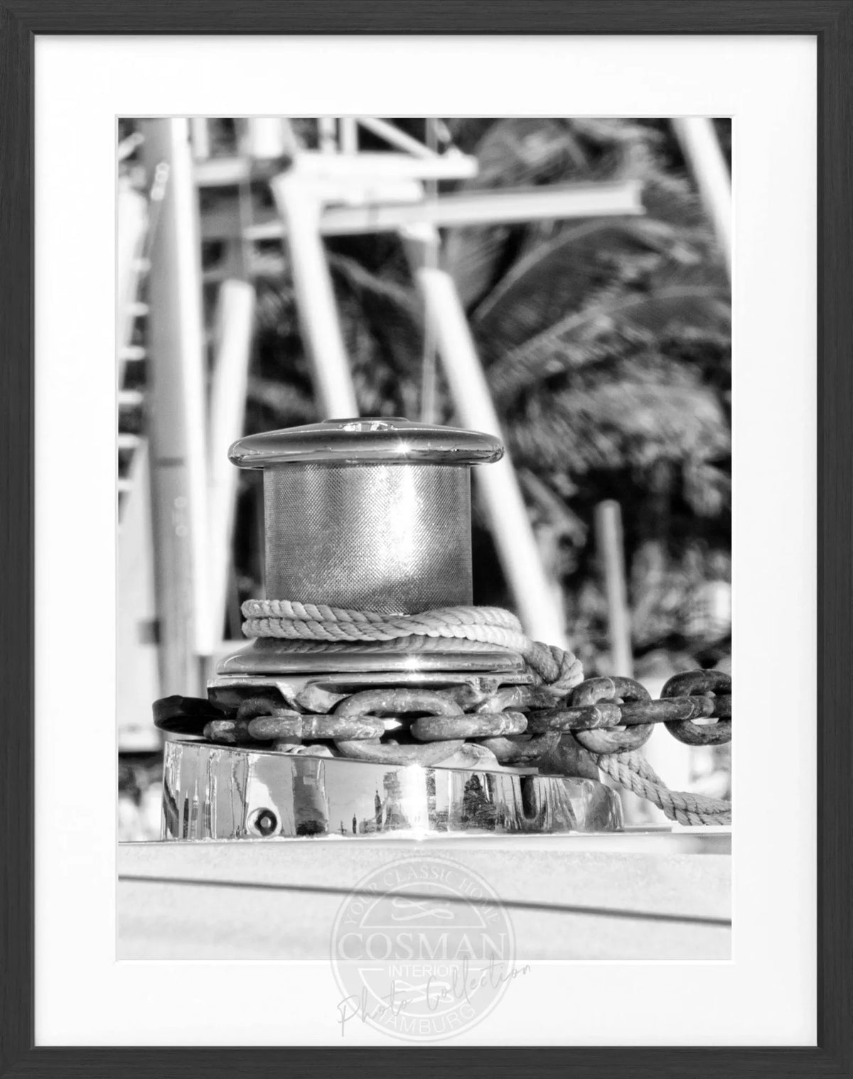Schwarz-weiß Poster mit Rahmen, Florida Key West Boot, 25x31 cm, von Cosman-Photocollection, maritime Motiv