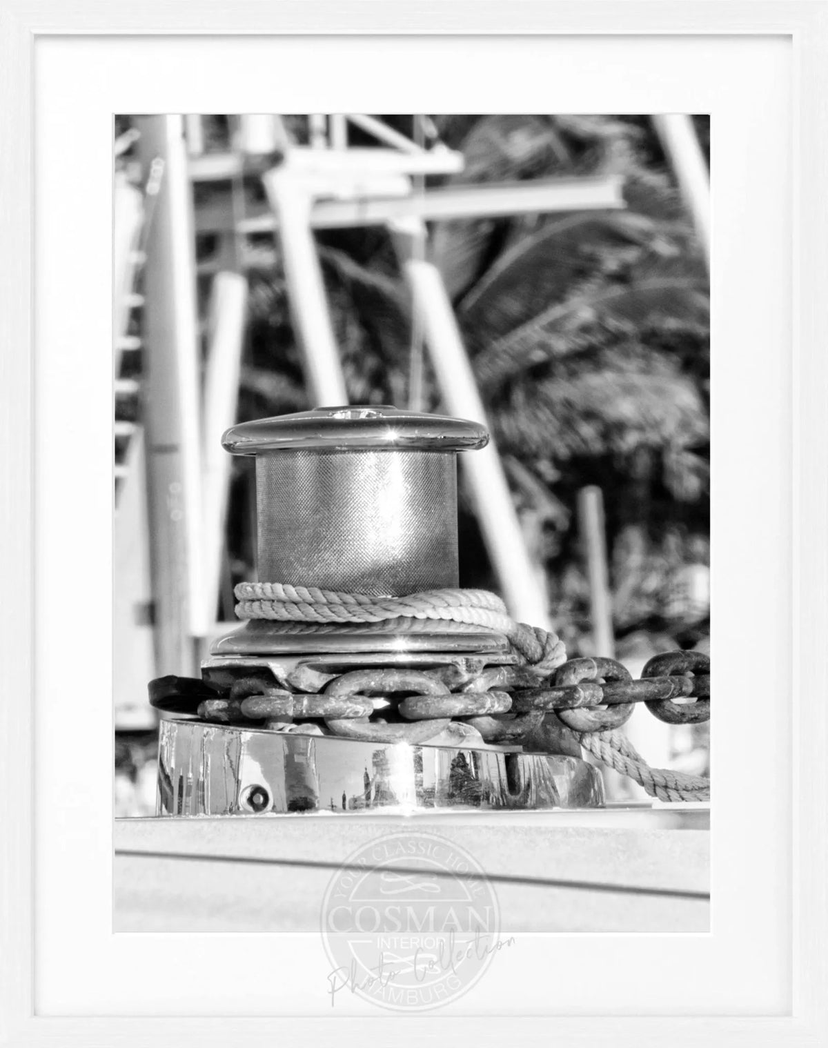 Schwarz-weiß Poster mit Rahmen, Florida Key West ’Boat’ Motiv, 25x31 cm, von Cosman-Photocollection.