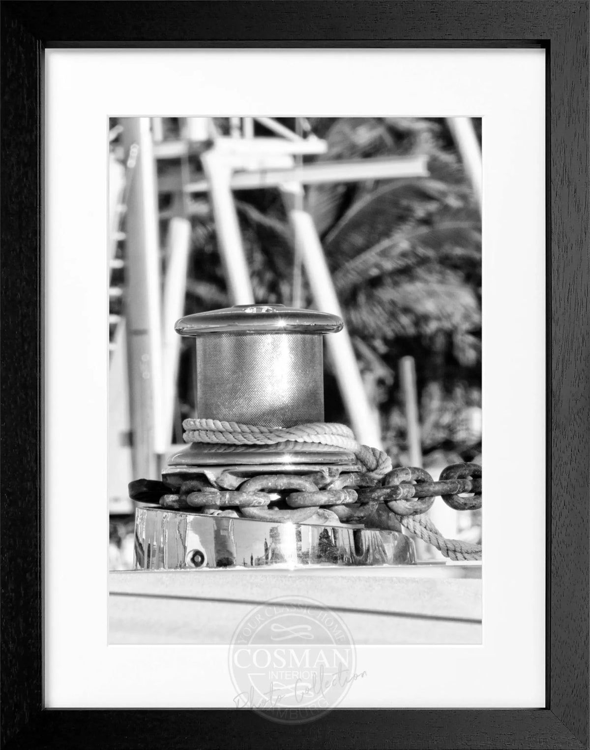 Schwarz-weiß Poster mit Rahmen von Cosman-Photocollection, Florida Key West Boot Motiv, 25x31 cm, Kunstdruck