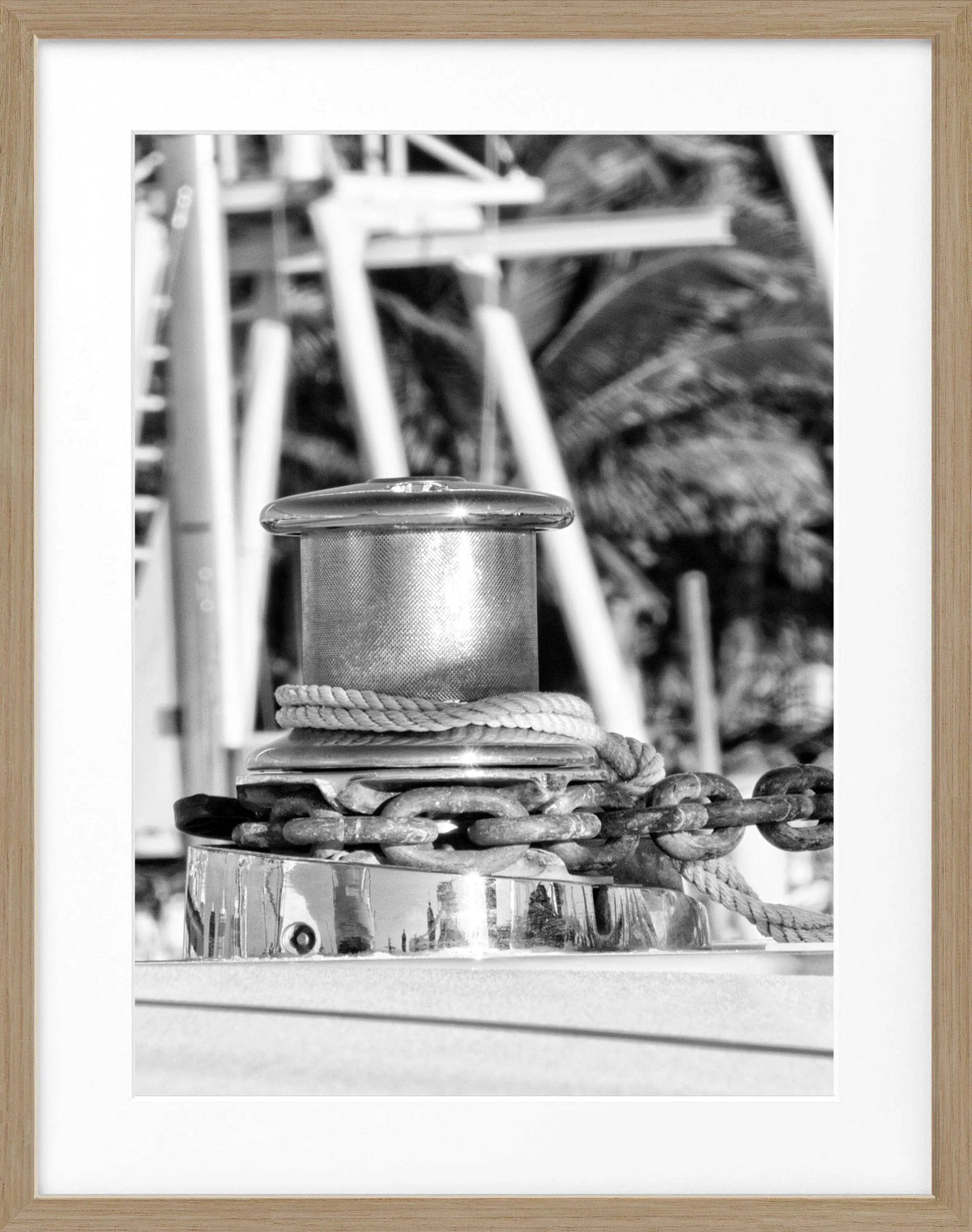 Schwarz-weiß Poster mit Rahmen, Florida Key West Boot-Motiv, von Cosman-Photocollection, 25x31 cm, dekoratives Meeresbild