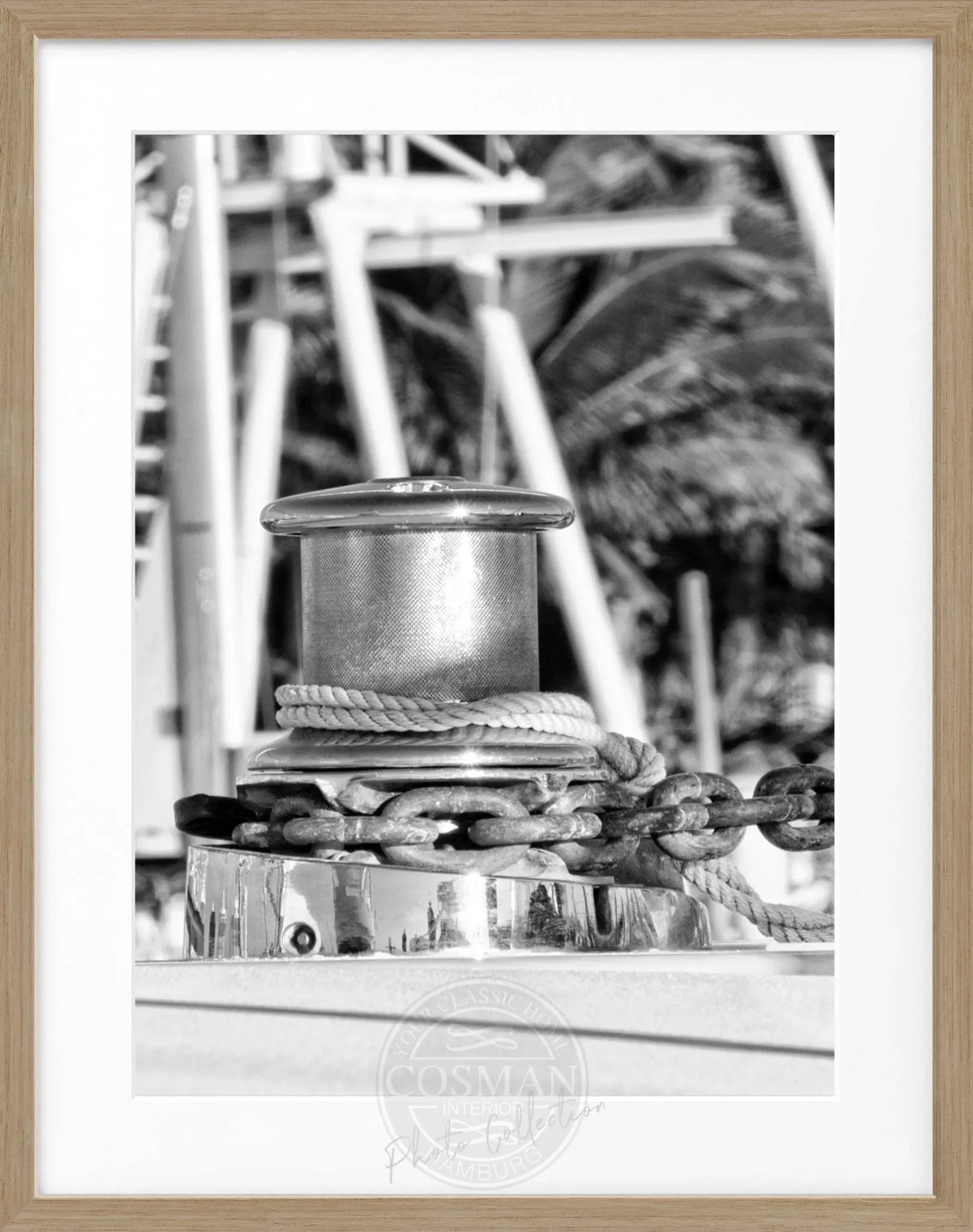 Schwarz-weiß Poster mit Rahmen, Florida Key West Boot-Motiv, von Cosman-Photocollection, 25x31 cm, dekoratives Meeresbild