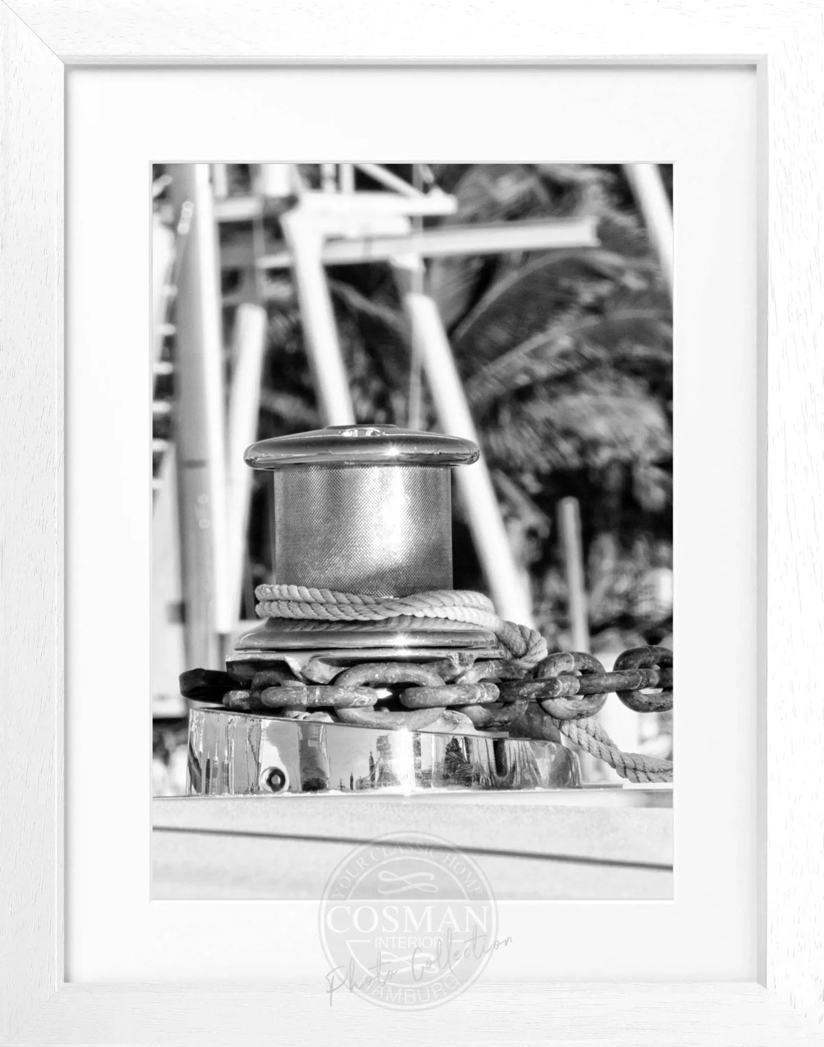 Schwarz-weiß Poster mit Rahmen von Cosman-Photocollection, Florida Key West Boot Motiv, 25x31 cm, Kunstdruck für Wanddekoration