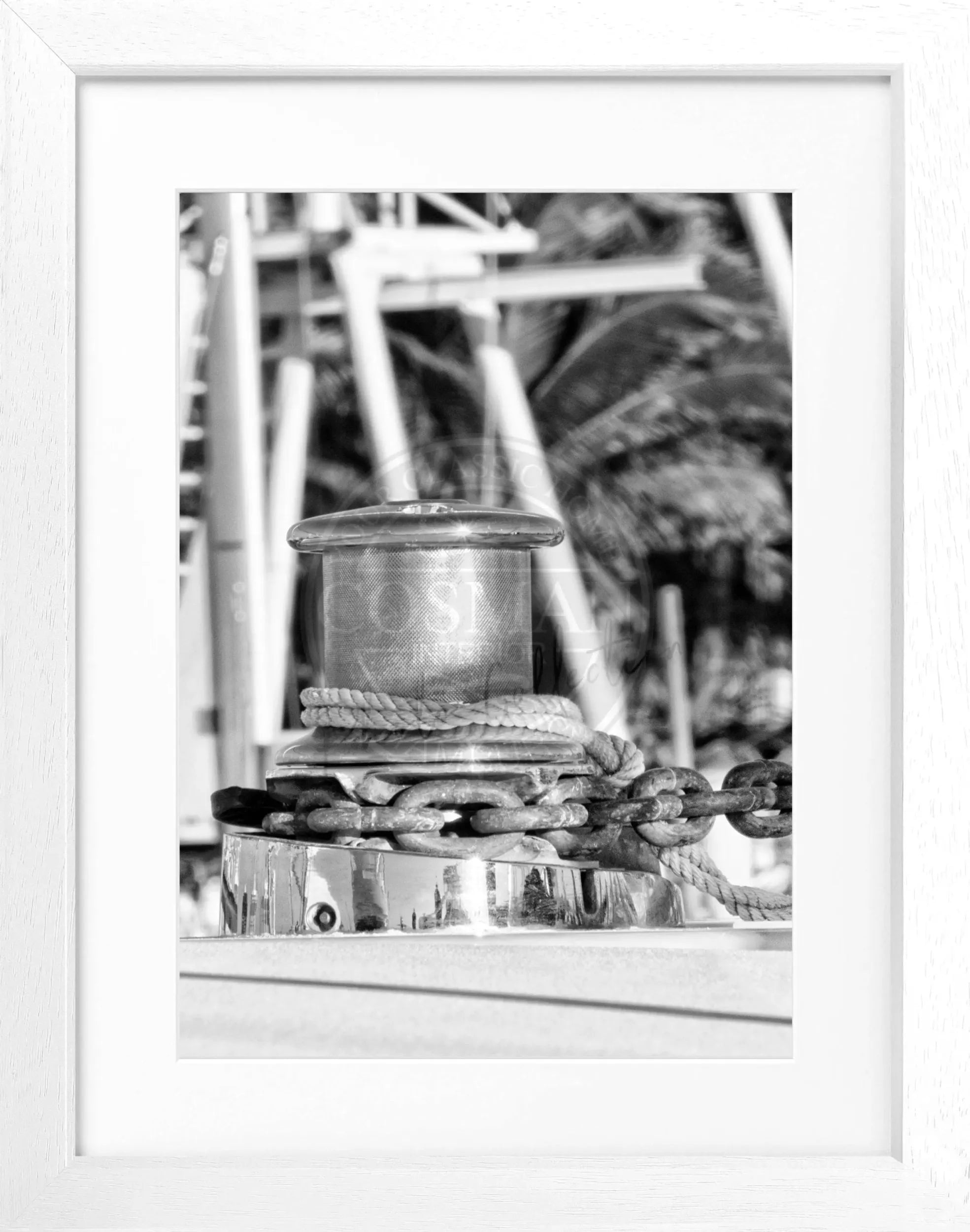 Schwarz-weiß Poster mit Rahmen von Cosman-Photocollection, Florida Key West Boot Motiv, 25x31 cm, Kunstdruck für Wanddekoration