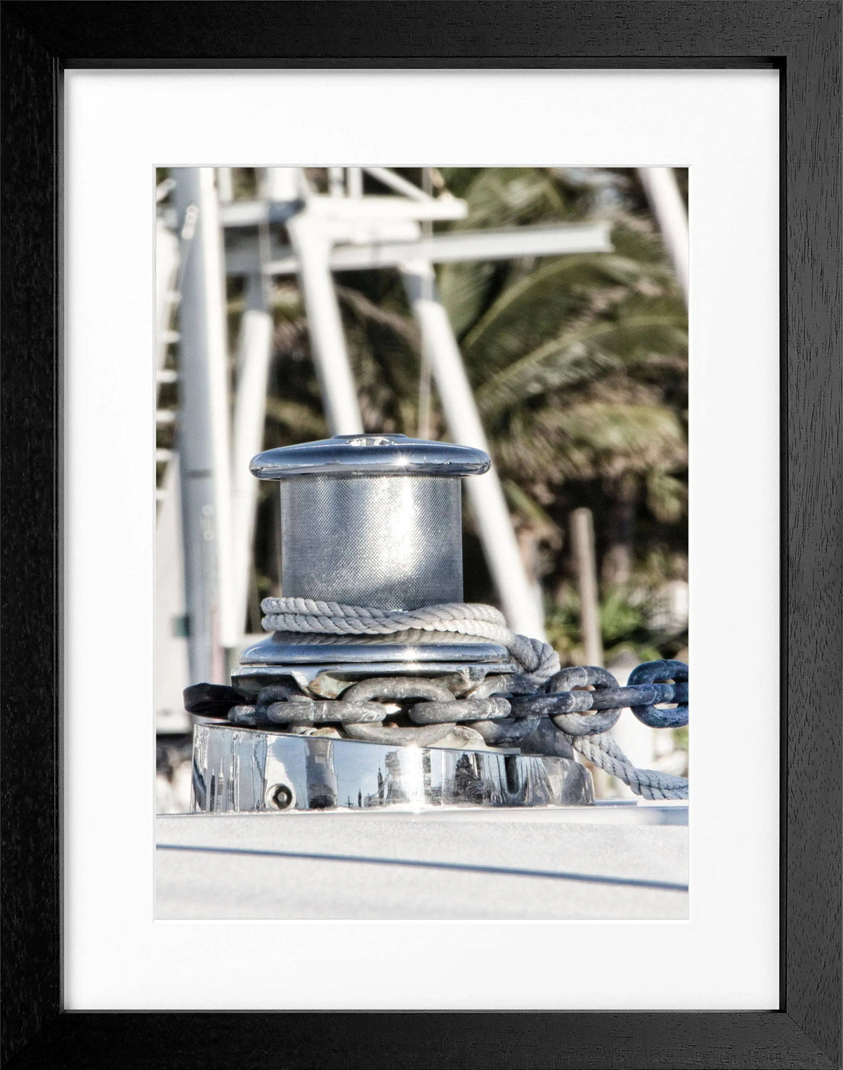 Schwarz-weiß Poster mit Rahmen, Florida Key West Boot Motiv, 25x31 cm, von Cosman-Photocollection